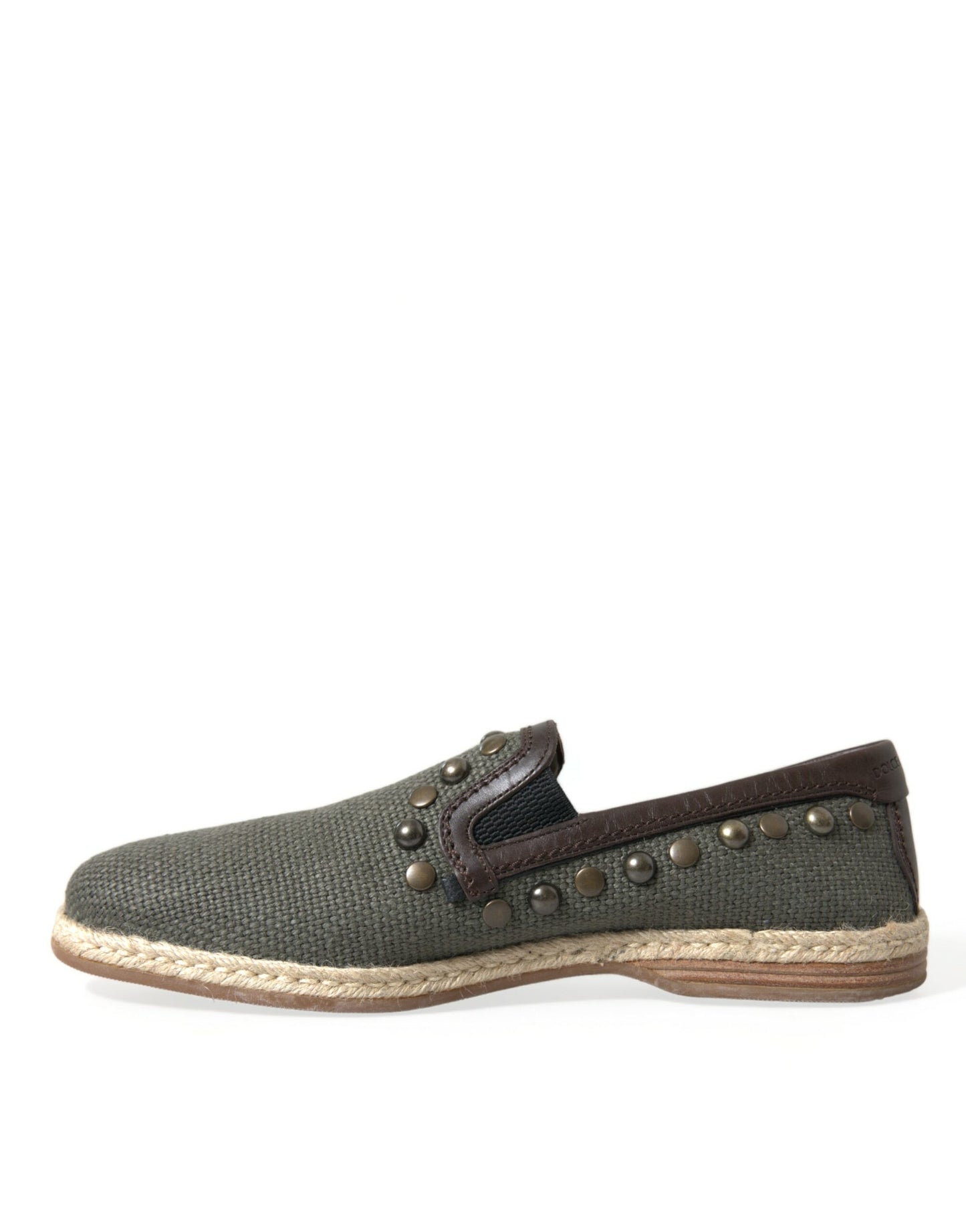 Dolce & Gabbana Gray Linen Leather Studded Loafers Shoes