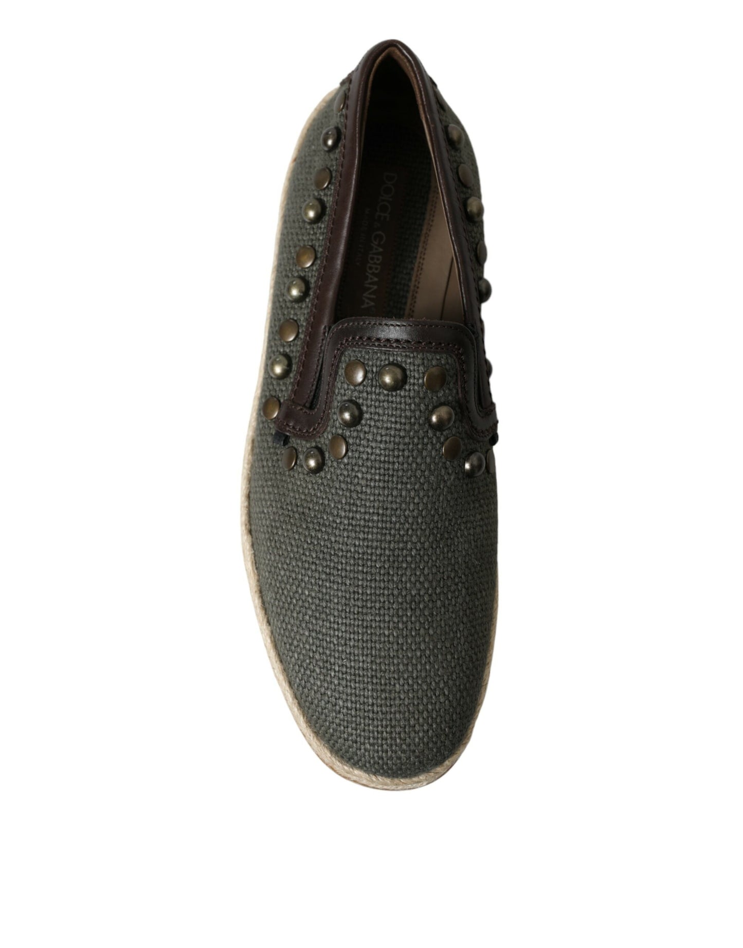 Dolce & Gabbana Gray Linen Leather Studded Loafers Shoes