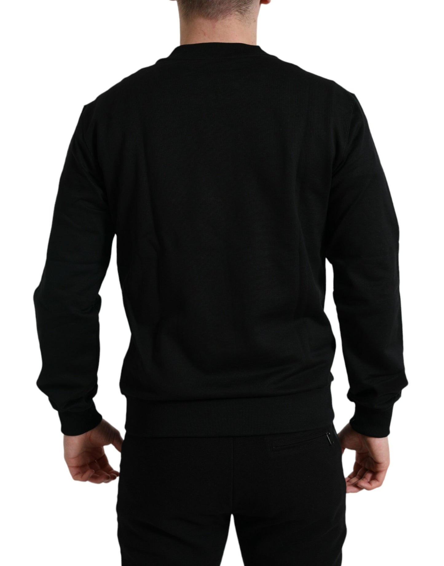 Dolce & Gabbana Black Cotton Round Neck Pullover Logo Sweater