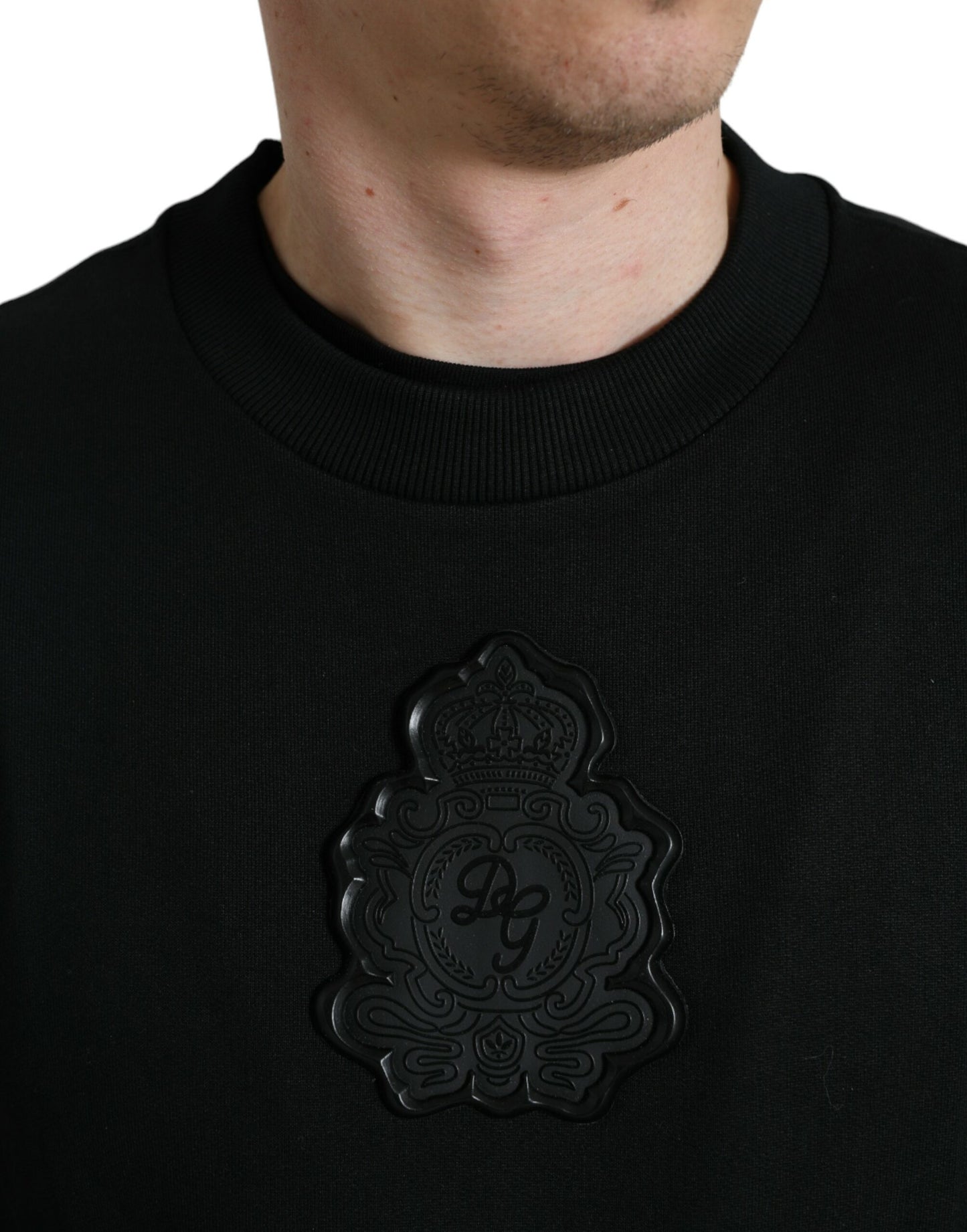 Dolce & Gabbana Black Cotton Round Neck Pullover Logo Sweater