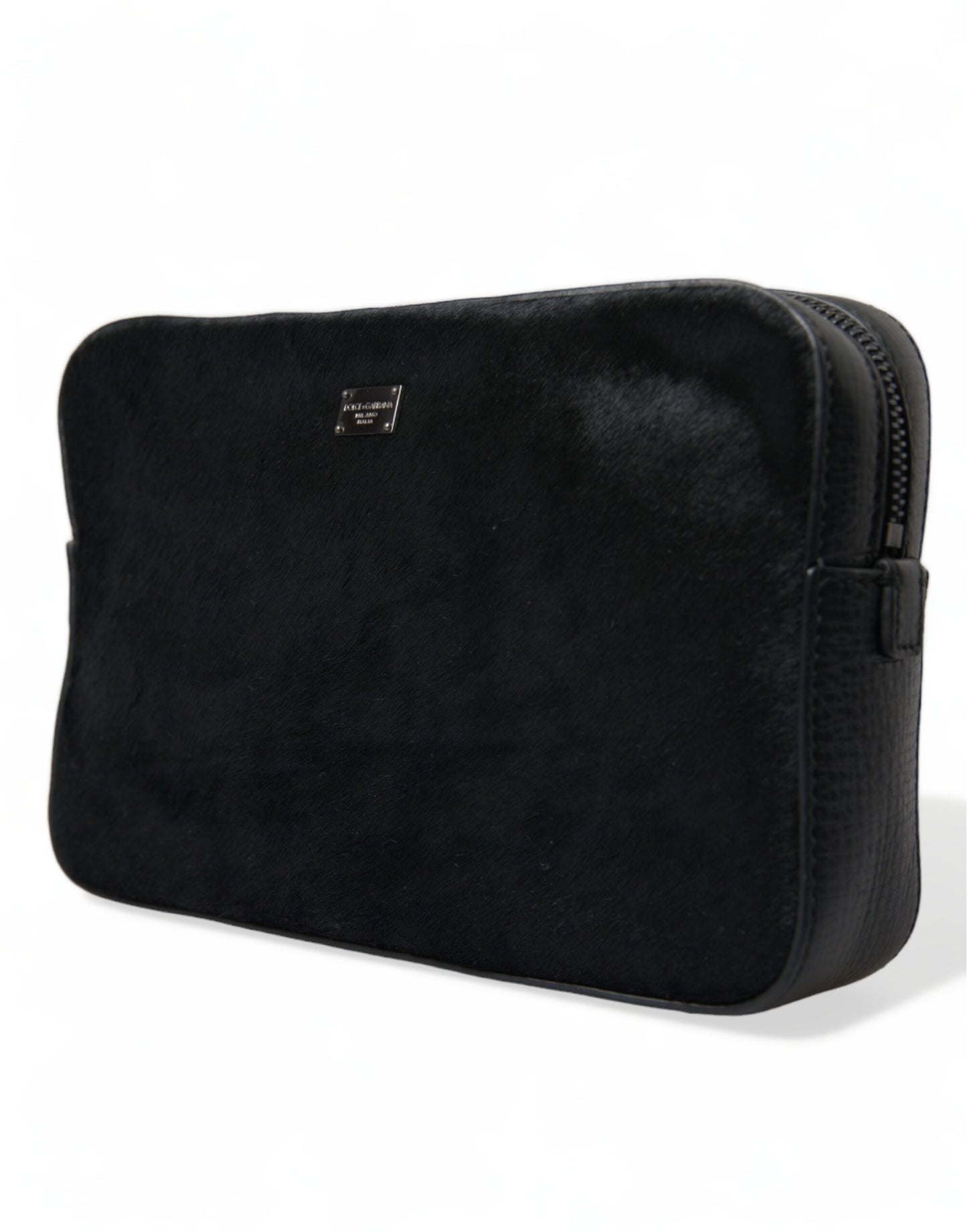 Dolce & Gabbana Black Calfskin Leather Bee Embellished Clutch Bag