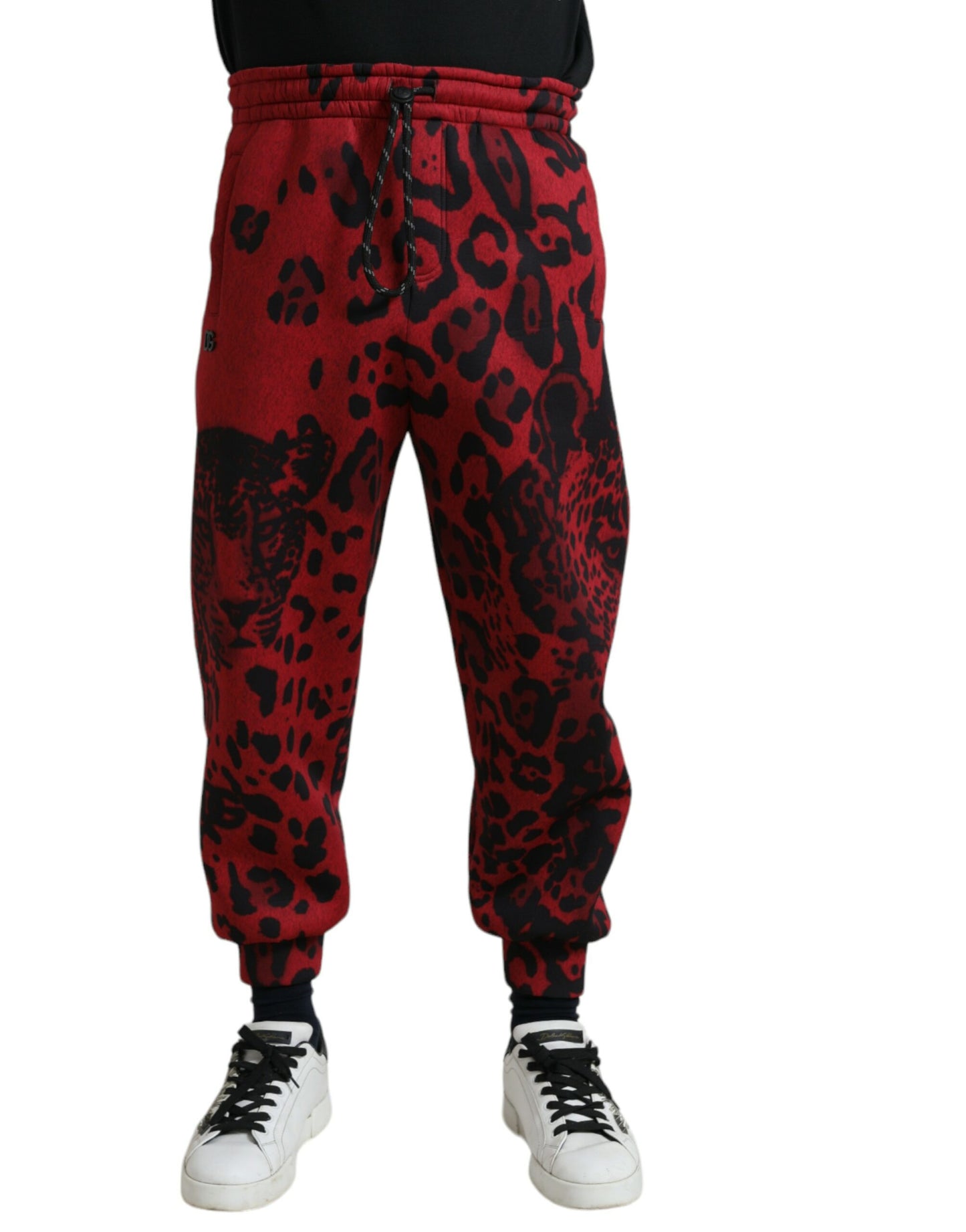 Dolce & Gabbana Red Black Leopard Print Stretch Jogger Pants