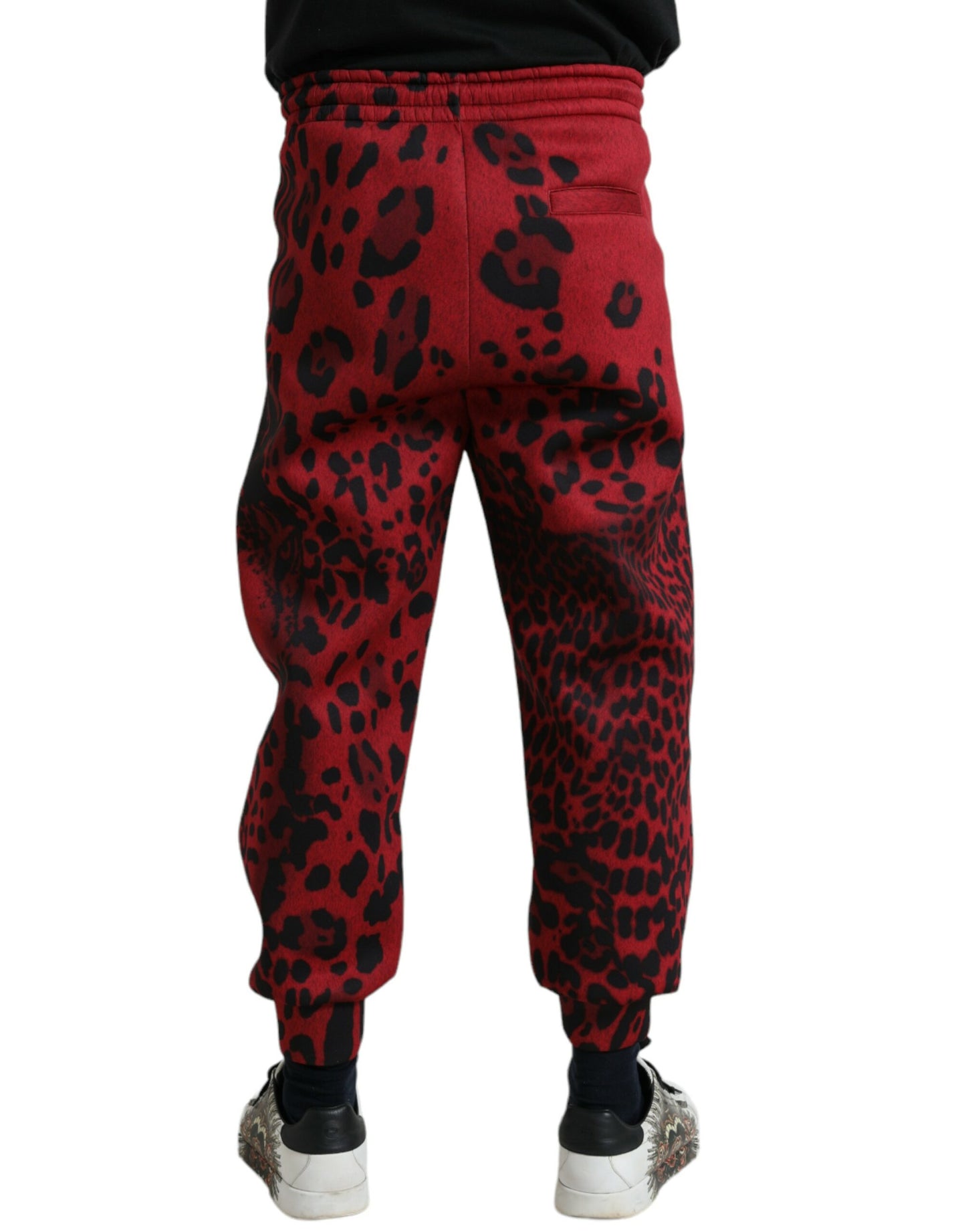 Dolce & Gabbana Red Black Leopard Print Stretch Jogger Pants