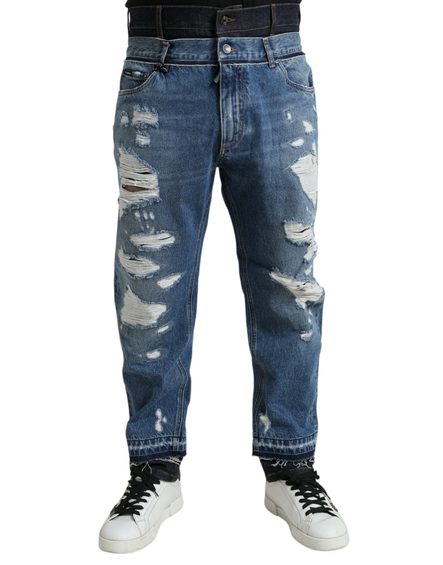 Dolce & Gabbana Blue Tattered Cotton Men Denim Jeans