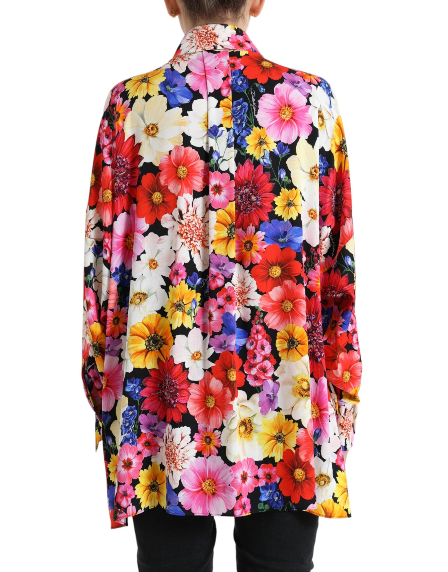 Dolce & Gabbana Multicolor Floral Ascot Collared Blouse Top