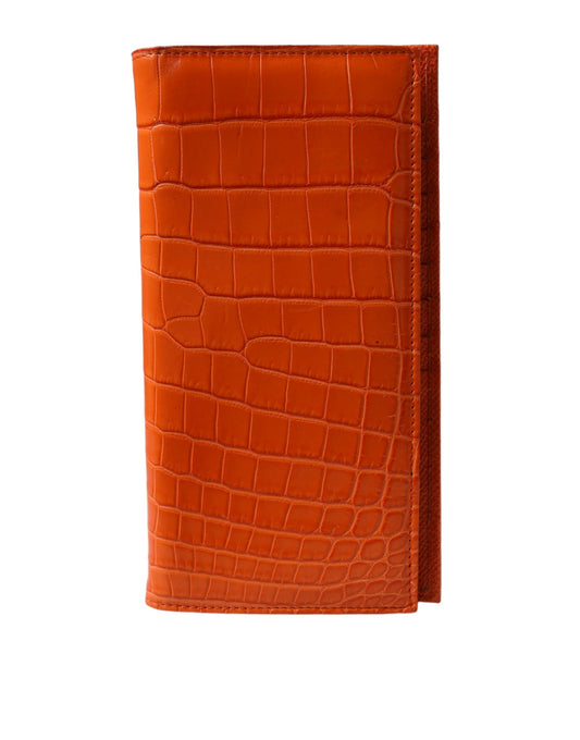 Dolce & Gabbana Orange Crocodile Leather Long Bifold Card Holder Wallet