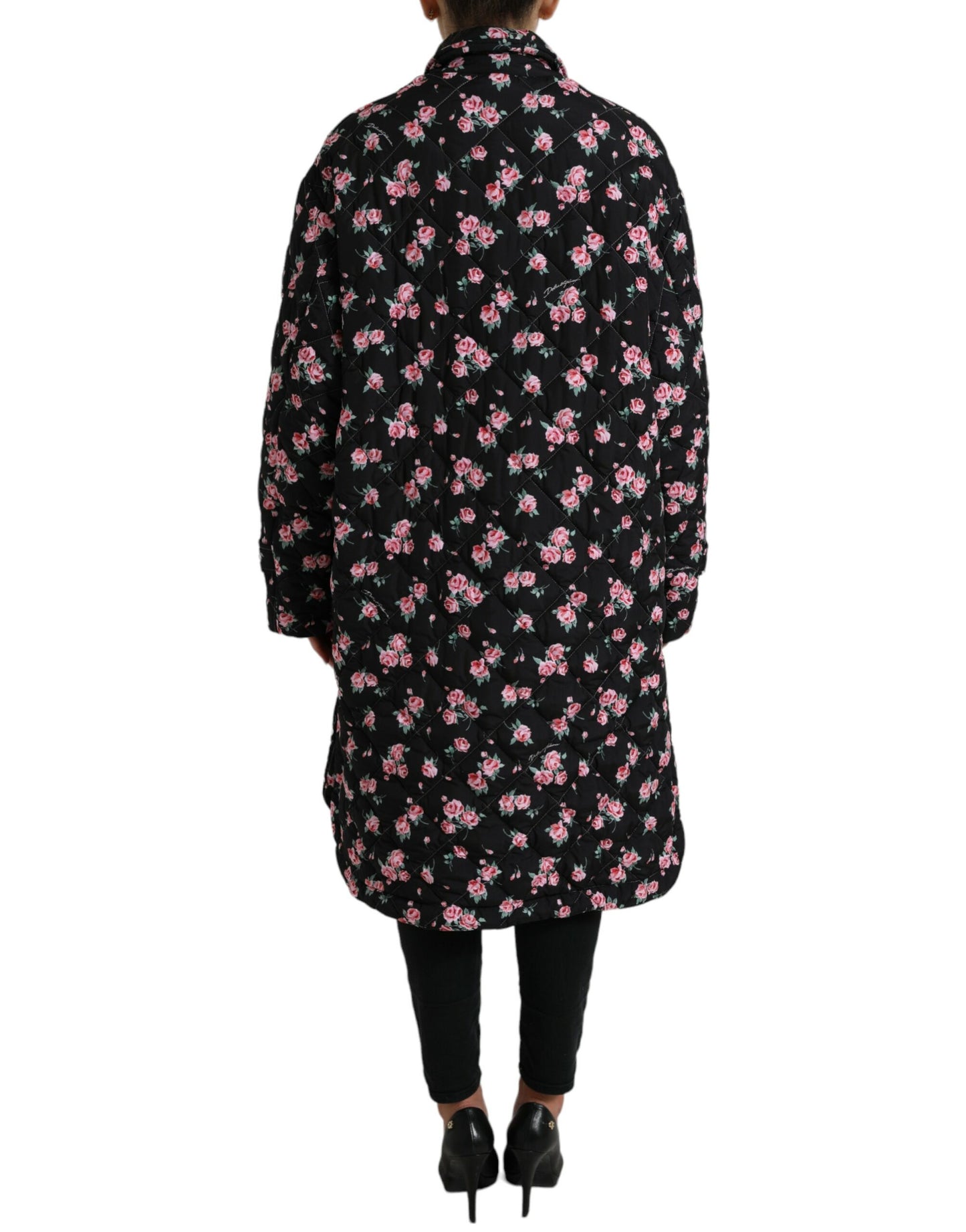 Dolce & Gabbana Black Floral Collared Trench Coat Jacket