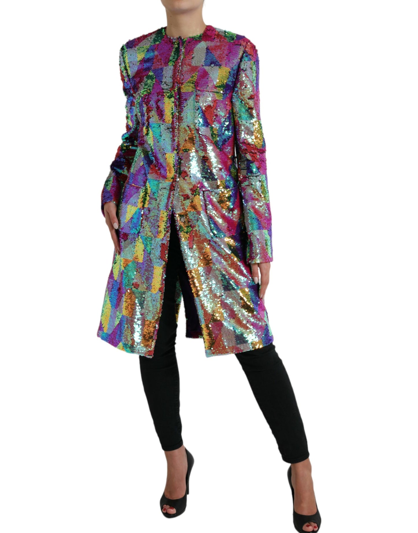 Dolce & Gabbana Multicolor Polyester Sequined Coat Jacket