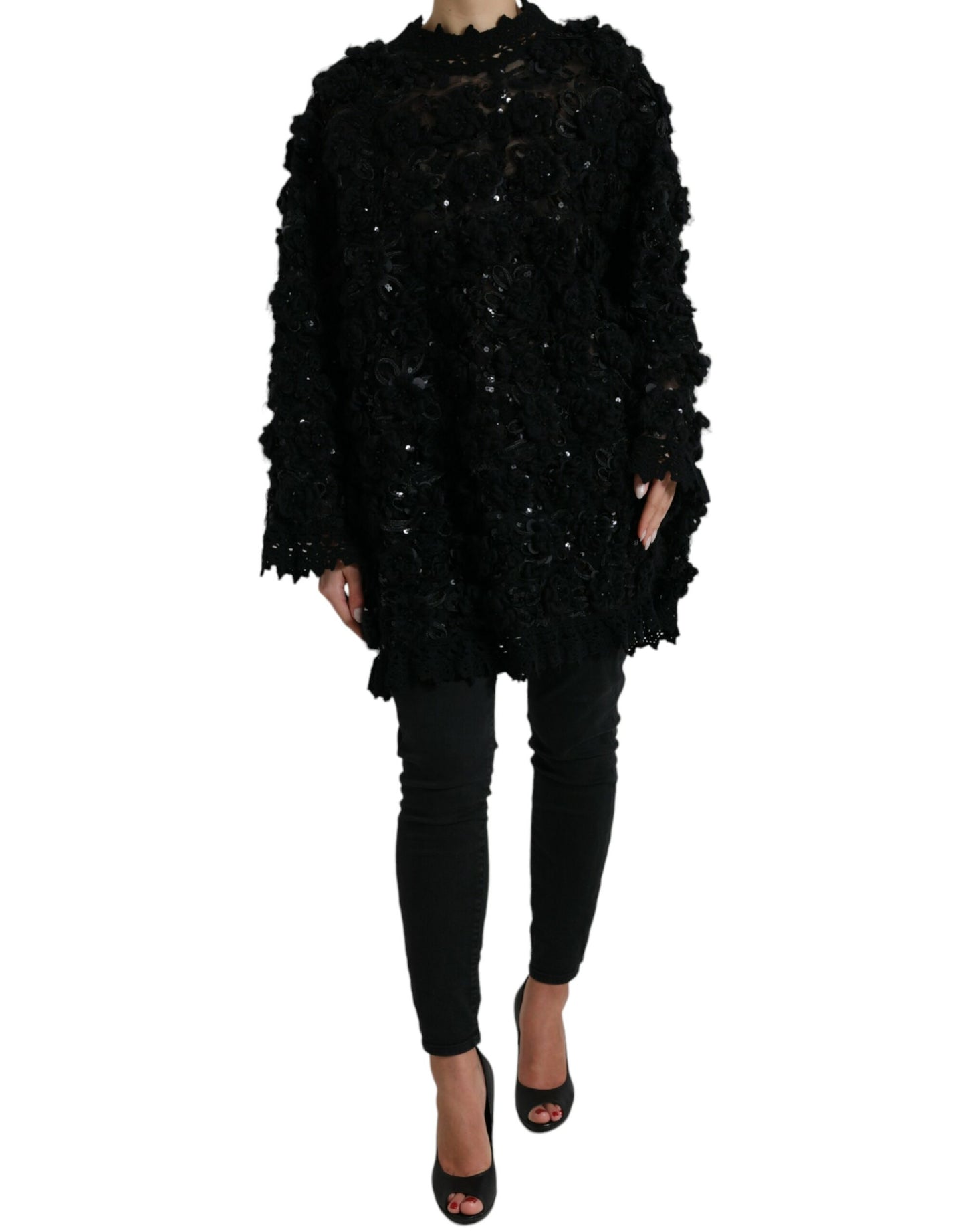 Dolce & Gabbana Black Sequined Embellished Pullover Sweater