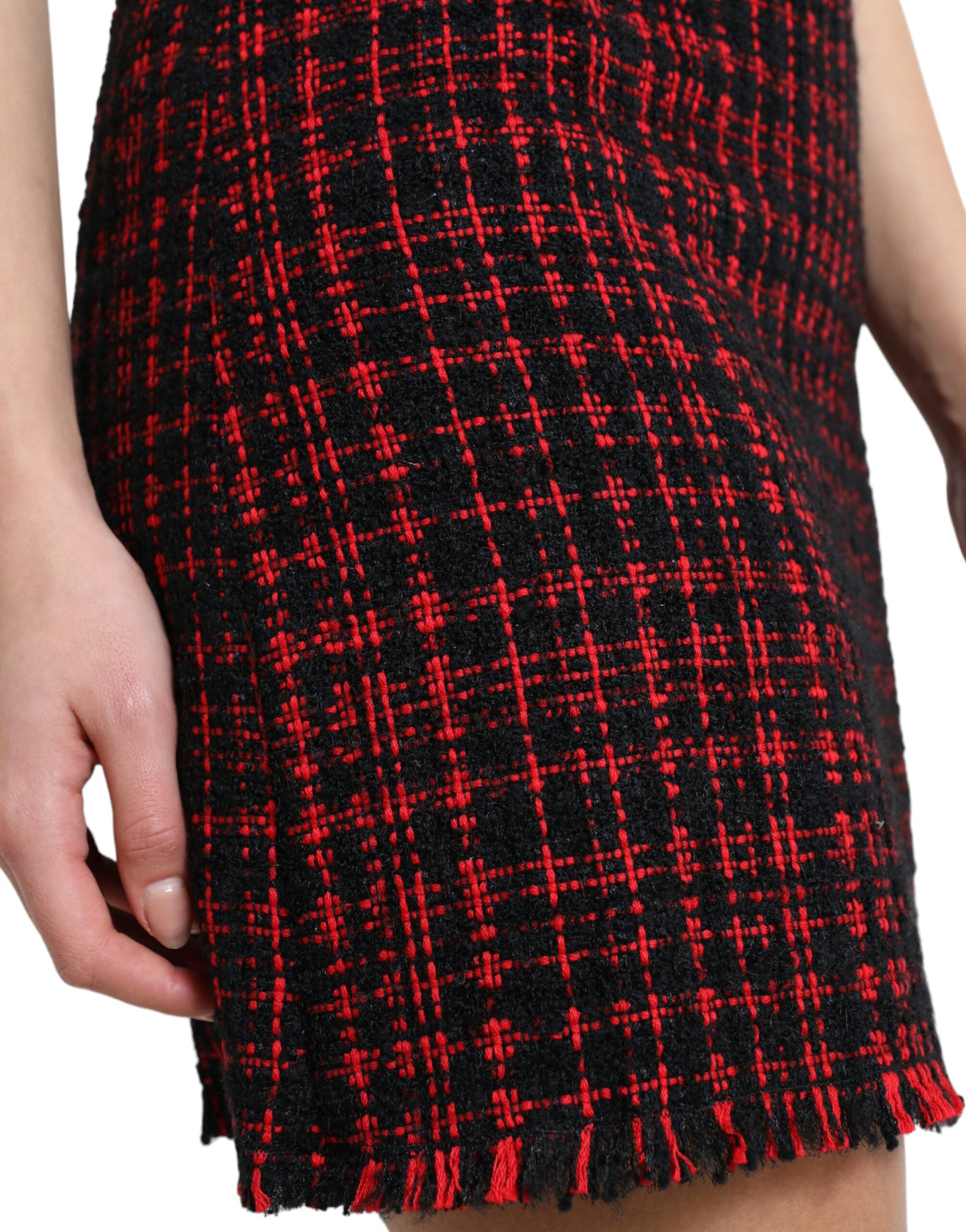 Dolce & Gabbana Black Red Cotton High Waist Tartan Tweed Mini Skirt