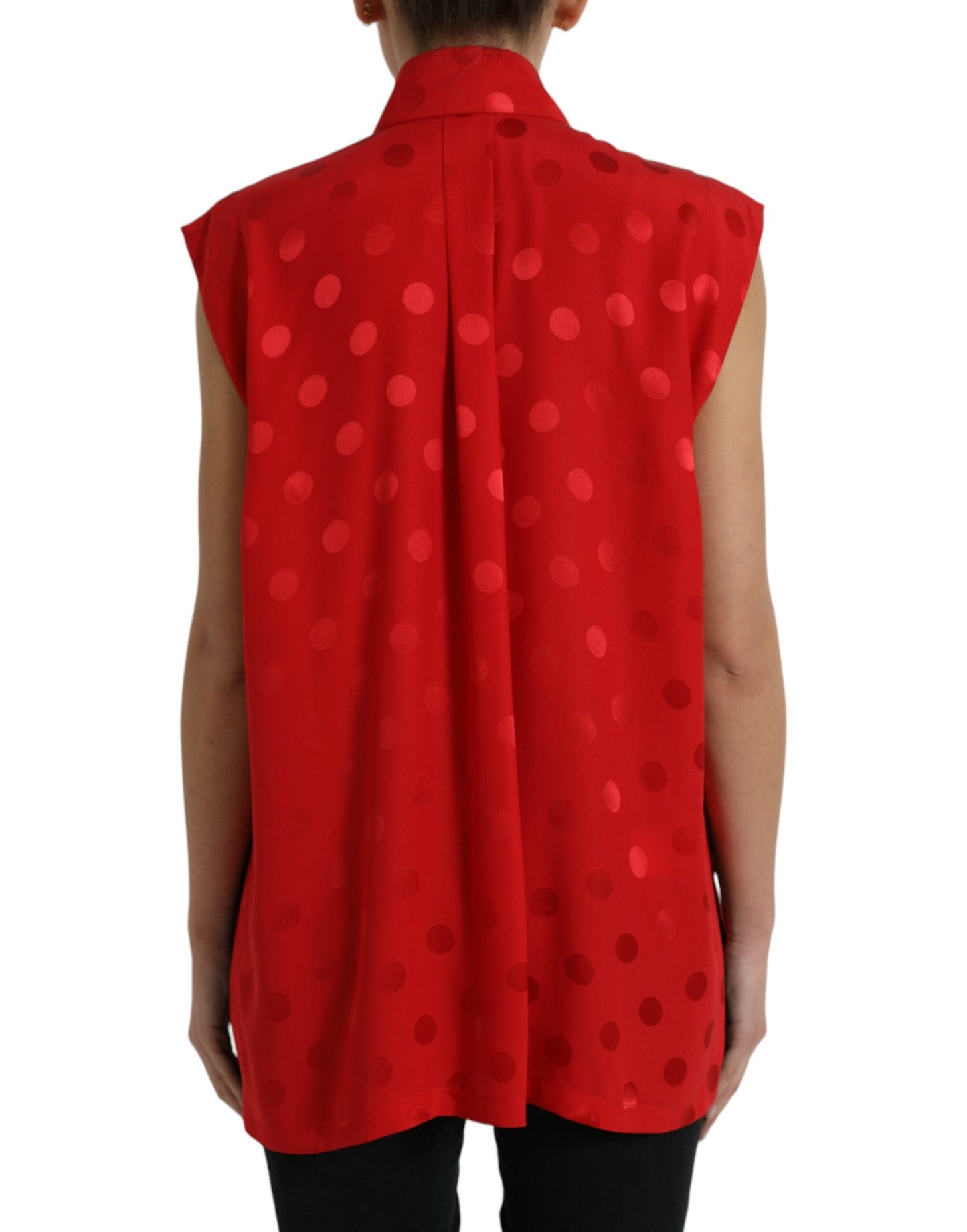 Dolce & Gabbana Red Polka Dot Sleeveless Collared Blouse Top