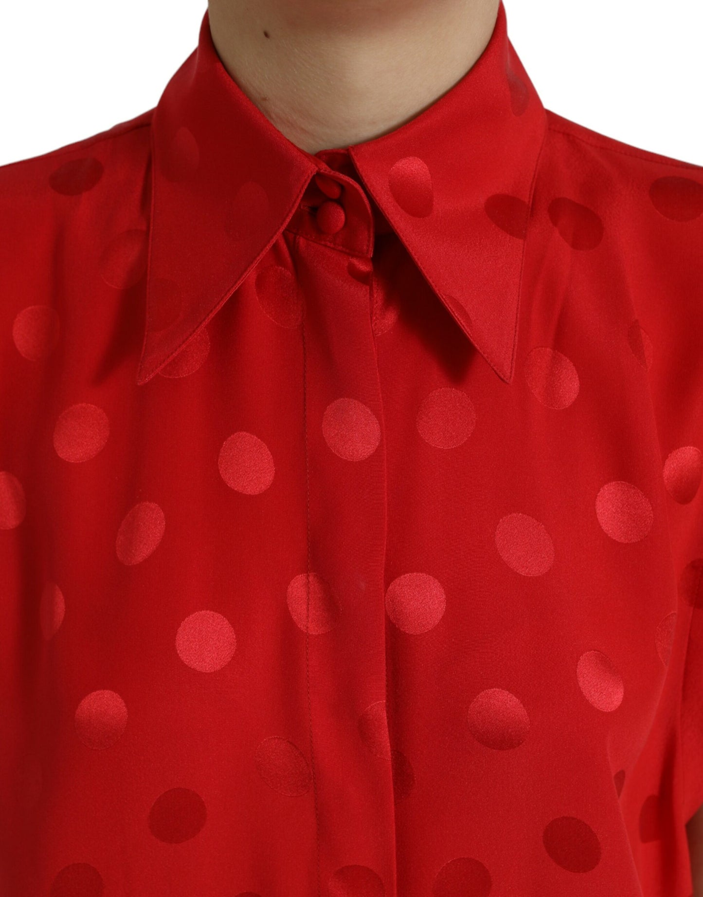 Dolce & Gabbana Red Polka Dot Sleeveless Collared Blouse Top