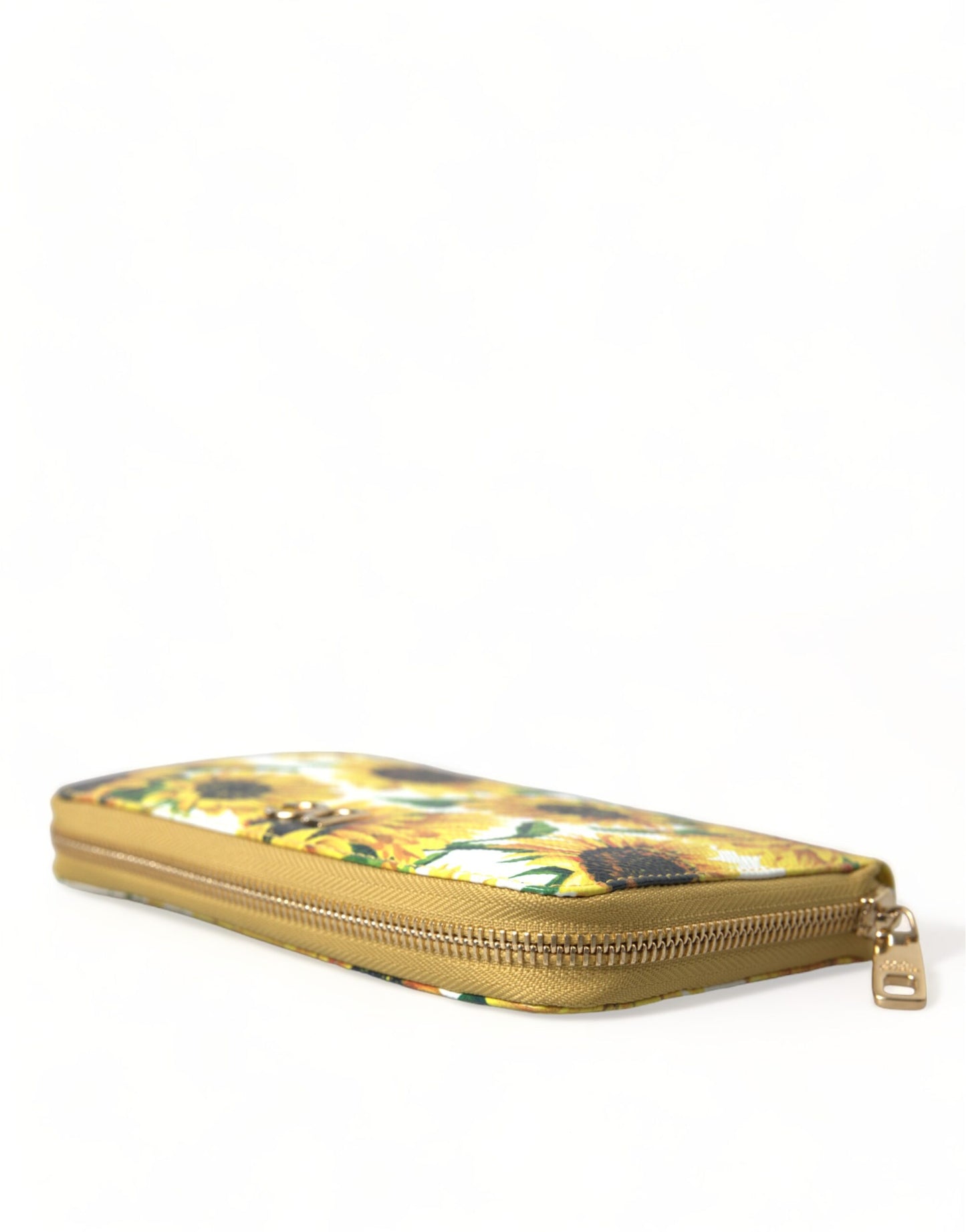 Dolce & Gabbana White Sunflower Leather DG Zip Around Continental Wallet