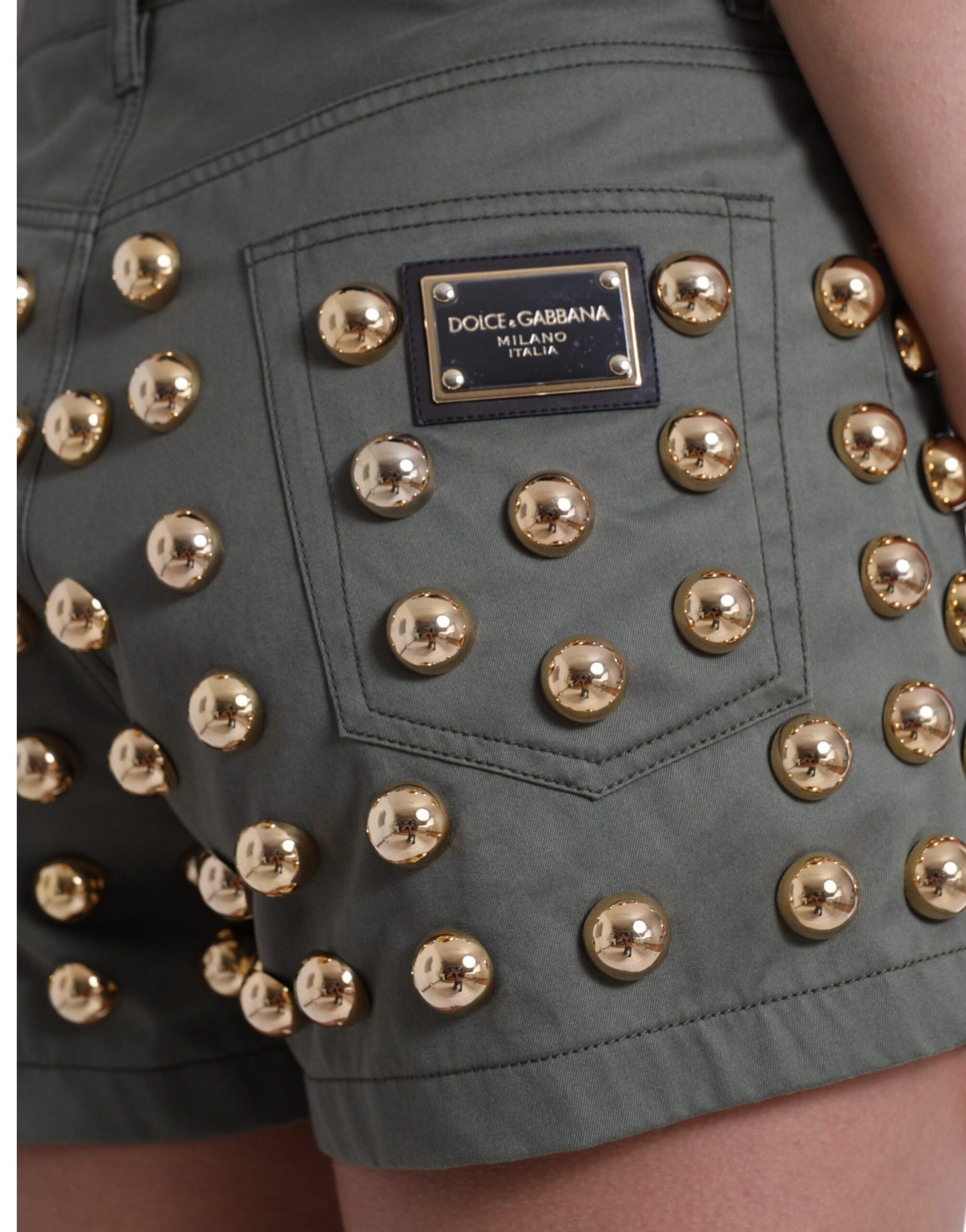 Dolce & Gabbana Green Embellished Cotton High Waist Hot Pants Shorts