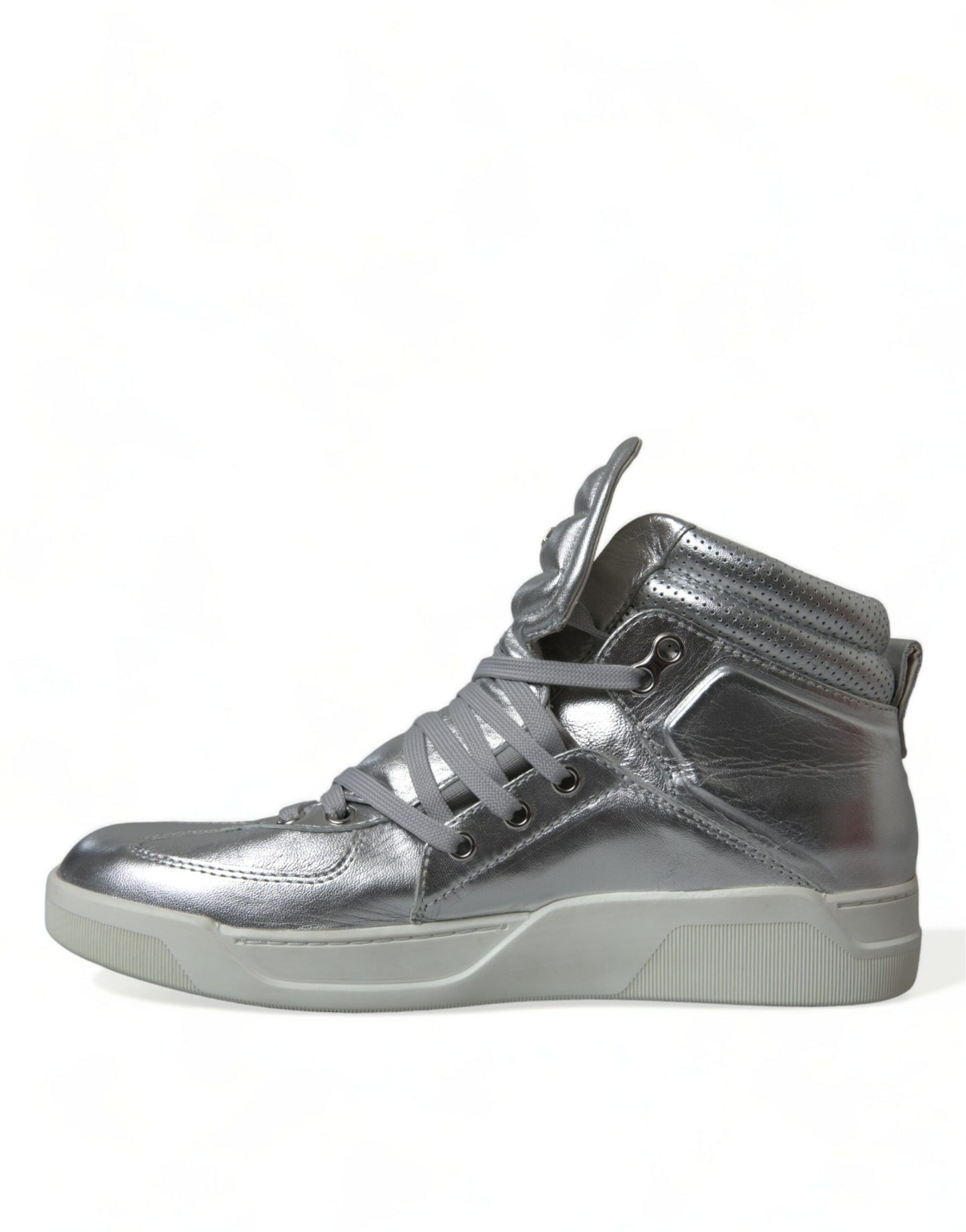 Dolce & Gabbana Silver Leather Benelux High Top Sneakers Shoes