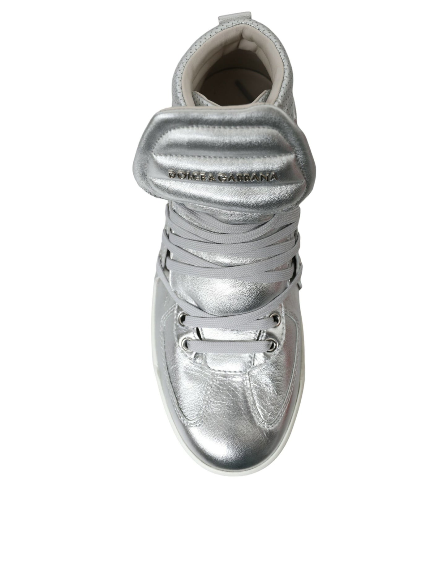 Dolce & Gabbana Silver Leather Benelux High Top Sneakers Shoes