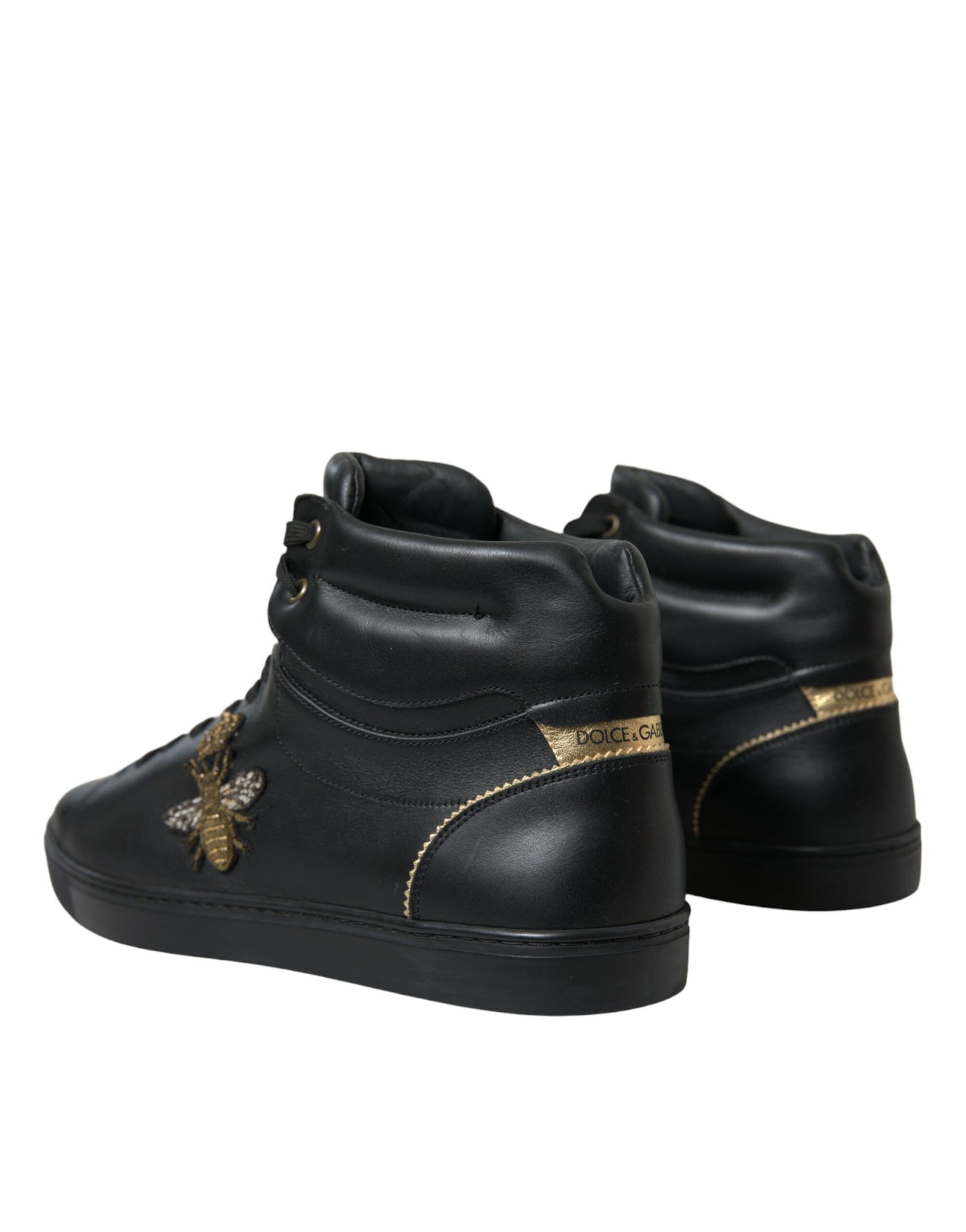 Dolce & Gabbana Black Crown Bee logo Mid Top Portofino Sneakers Shoes