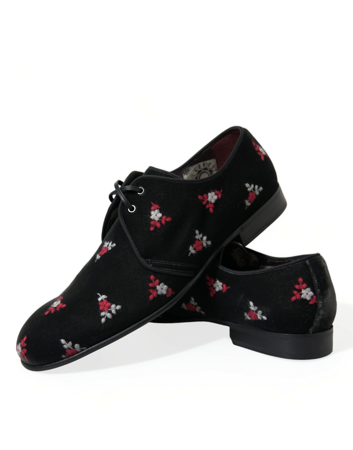 Dolce & Gabbana Black Floral Velvet Formal Dress Shoes