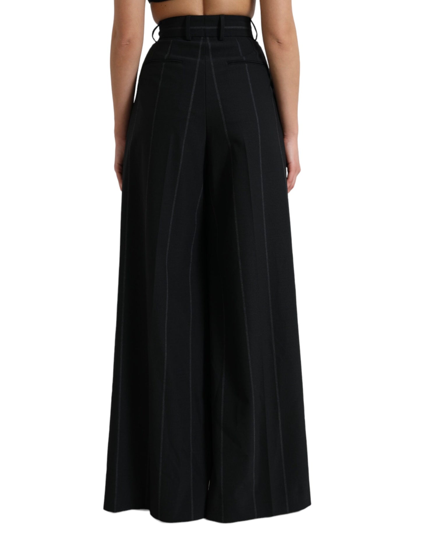 Dolce & Gabbana Black High Waist Front Slit Wide Leg Pants