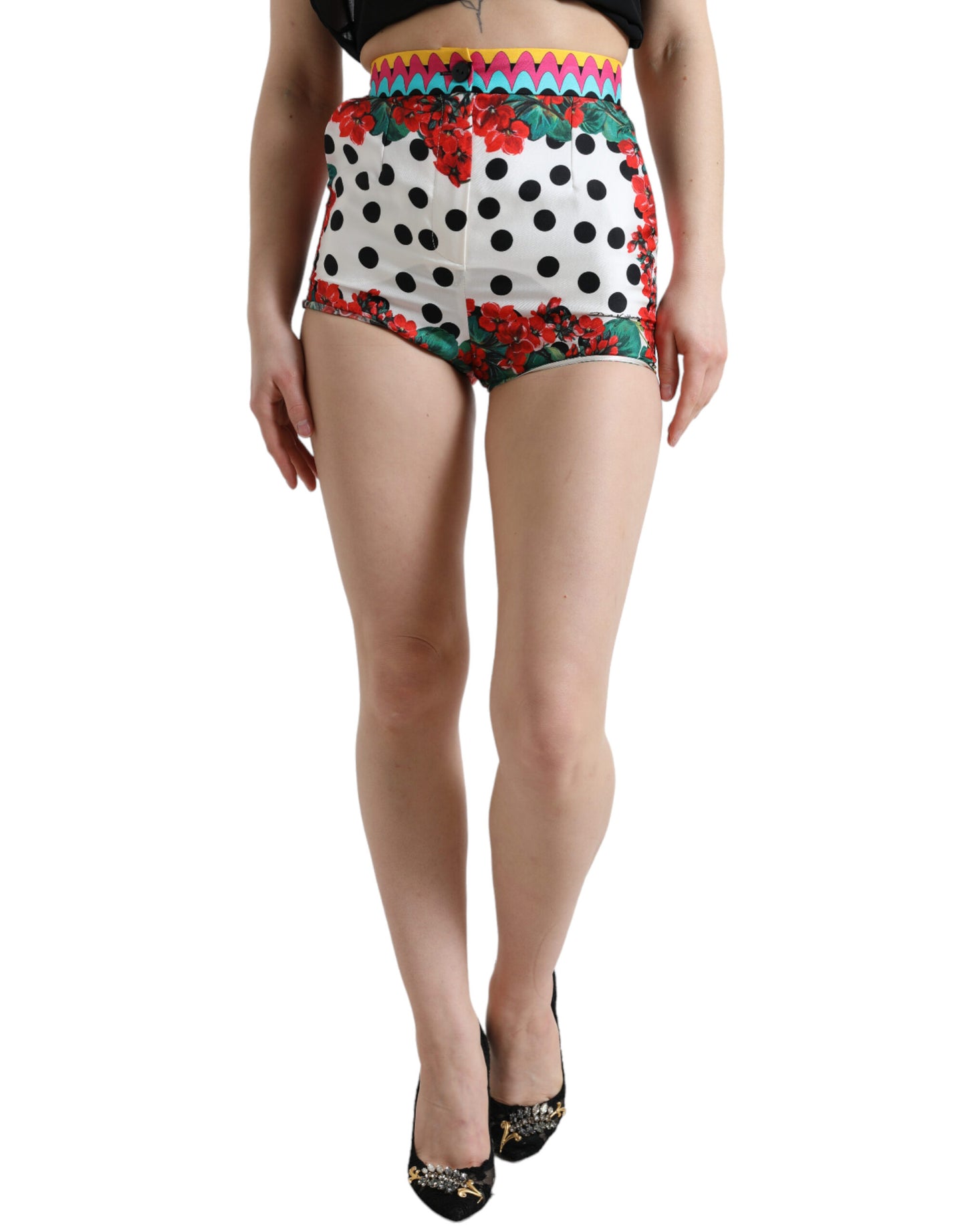 Dolce & Gabbana Multicolor Floral Polka Dot Hot Pants Shorts