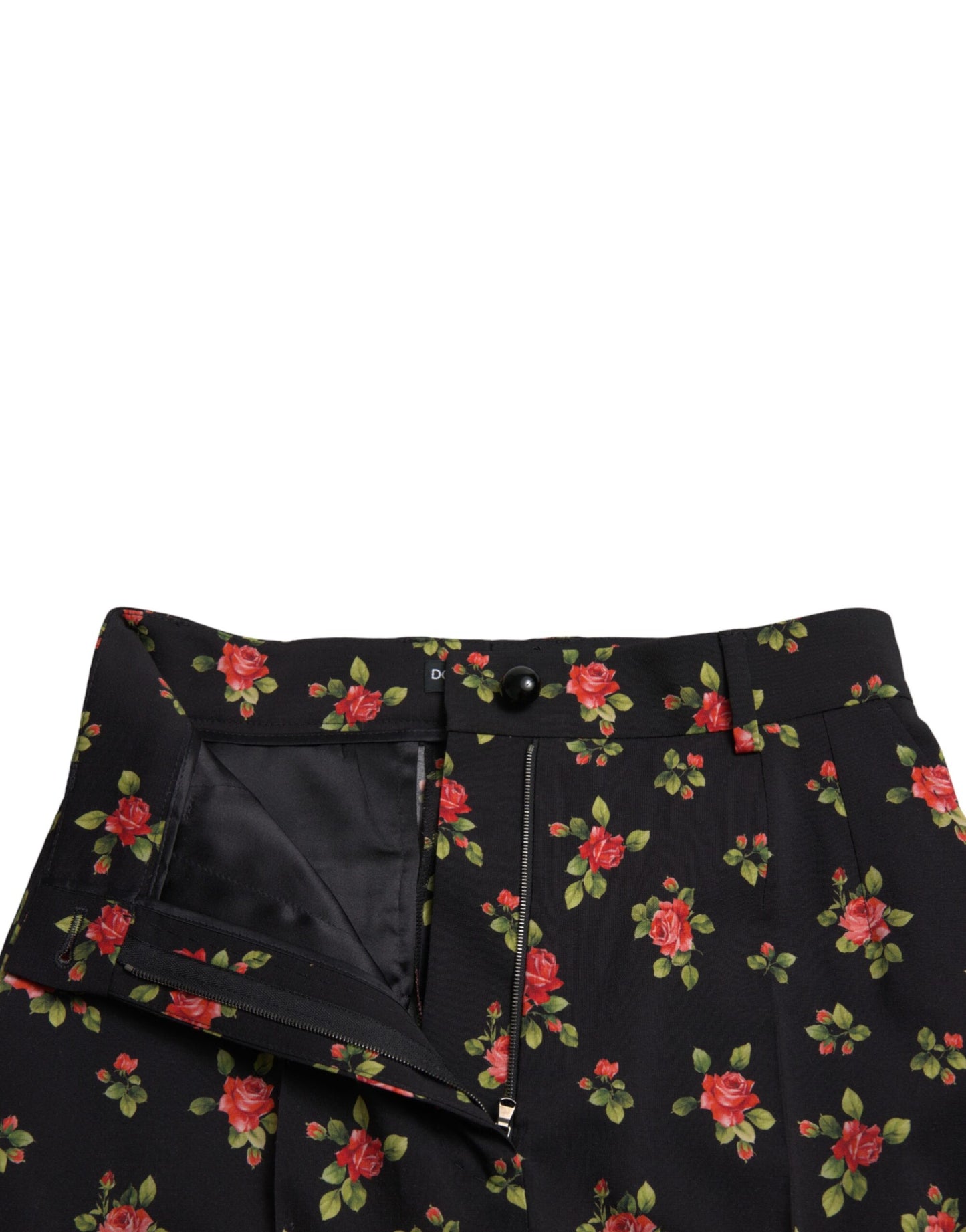 Dolce & Gabbana Black Floral Wool High Waist Tapered Pants