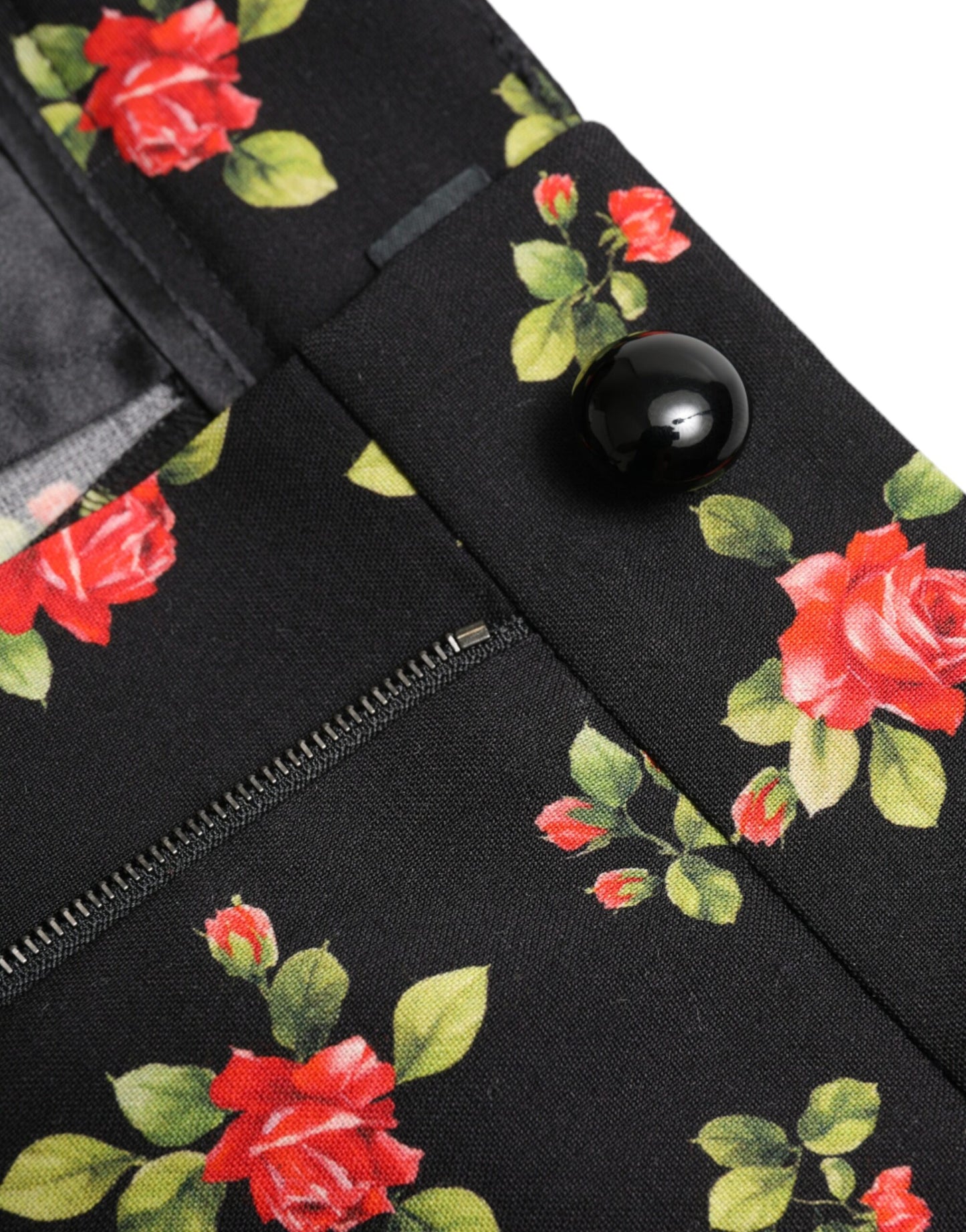 Dolce & Gabbana Black Floral Wool High Waist Tapered Pants