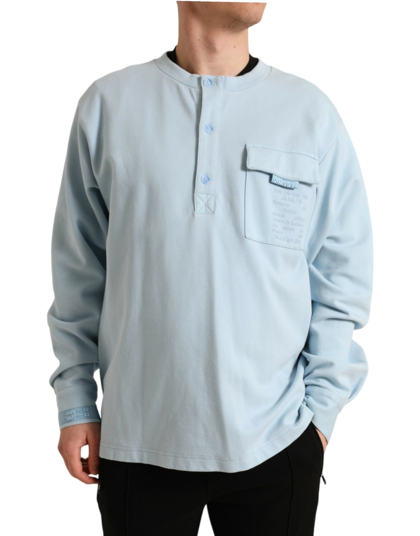 Dolce & Gabbana Light Blue Cotton Buttoned Pullover Sweater