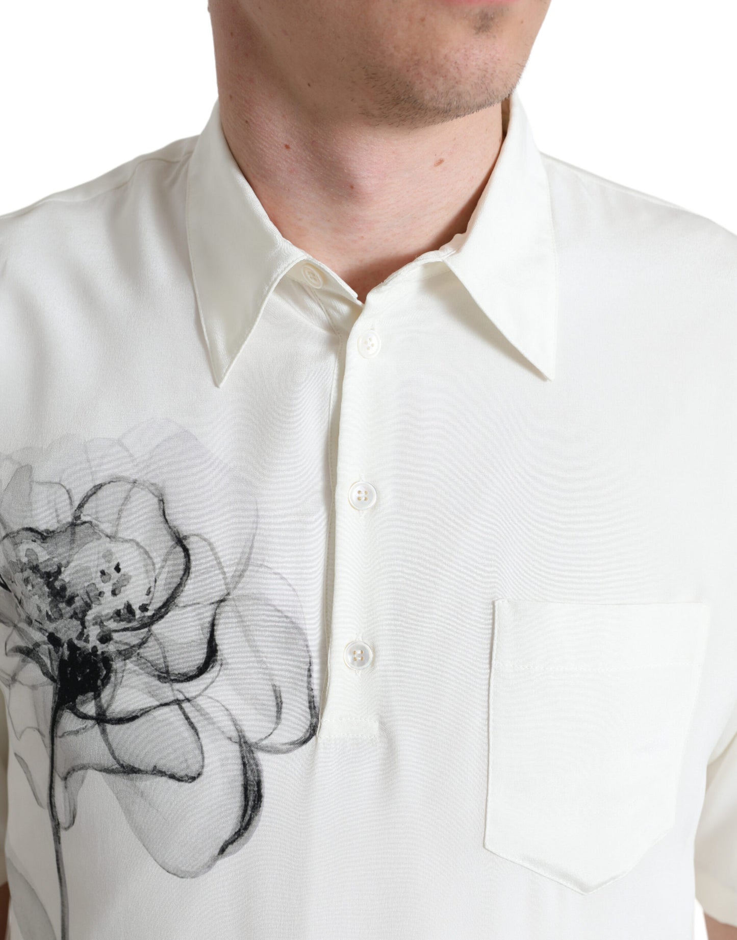 Dolce & Gabbana Off White Floral Print Collared Polo T-shirt