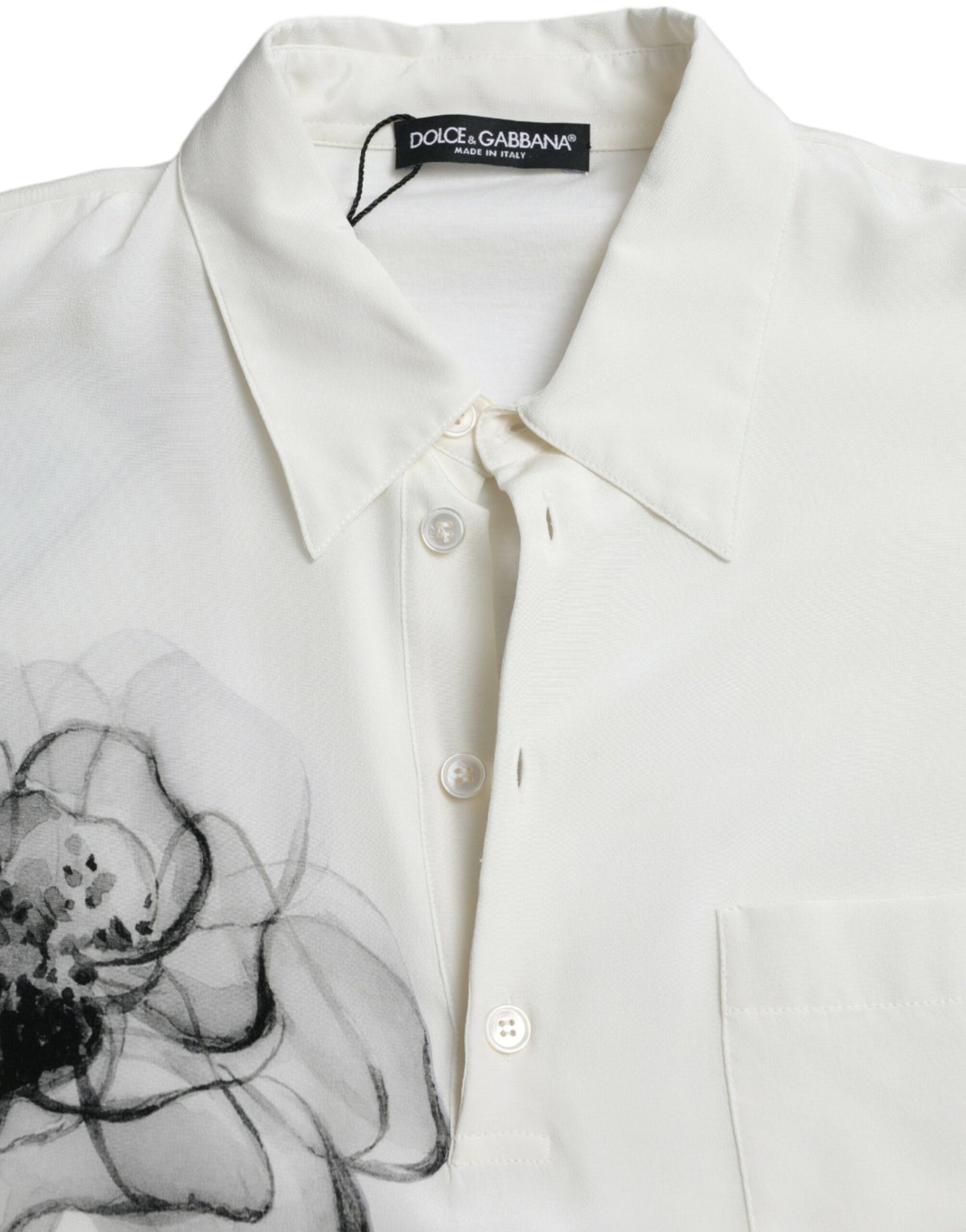 Dolce & Gabbana Off White Floral Print Collared Polo T-shirt