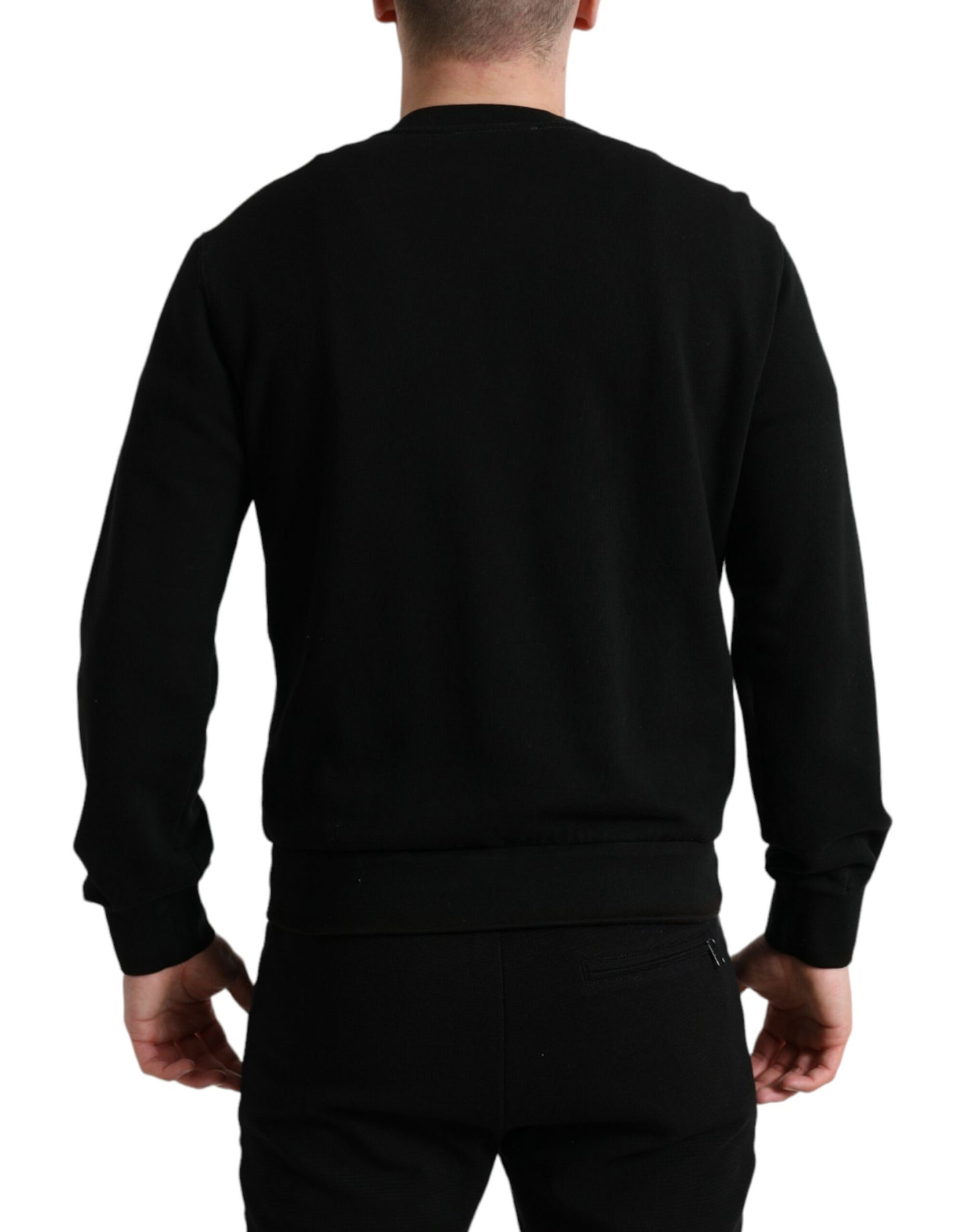 Dolce & Gabbana Black Cotton Crew Neck Men Pullover Sweater