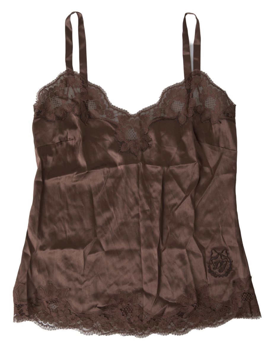 Dolce & Gabbana Brown Logo Silk Sleepwear Camisole Top Underwear