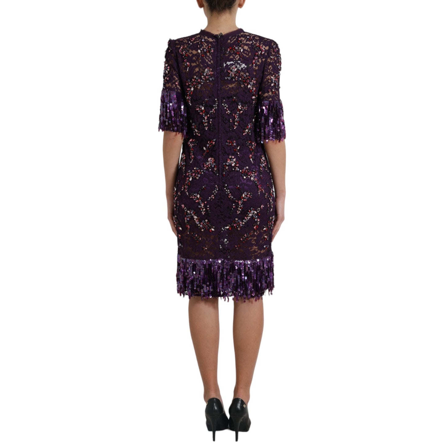 Dolce & Gabbana Purple floral lace crystal embedded dress