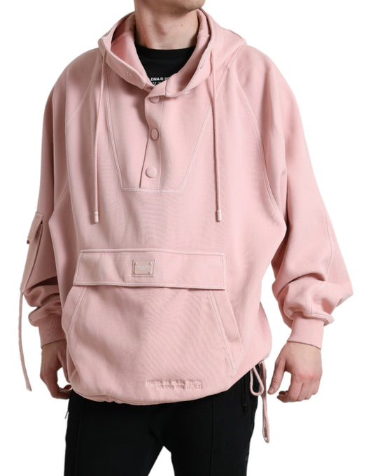 Dolce & Gabbana Pink Cotton Hooded Pockets Pullover Sweater