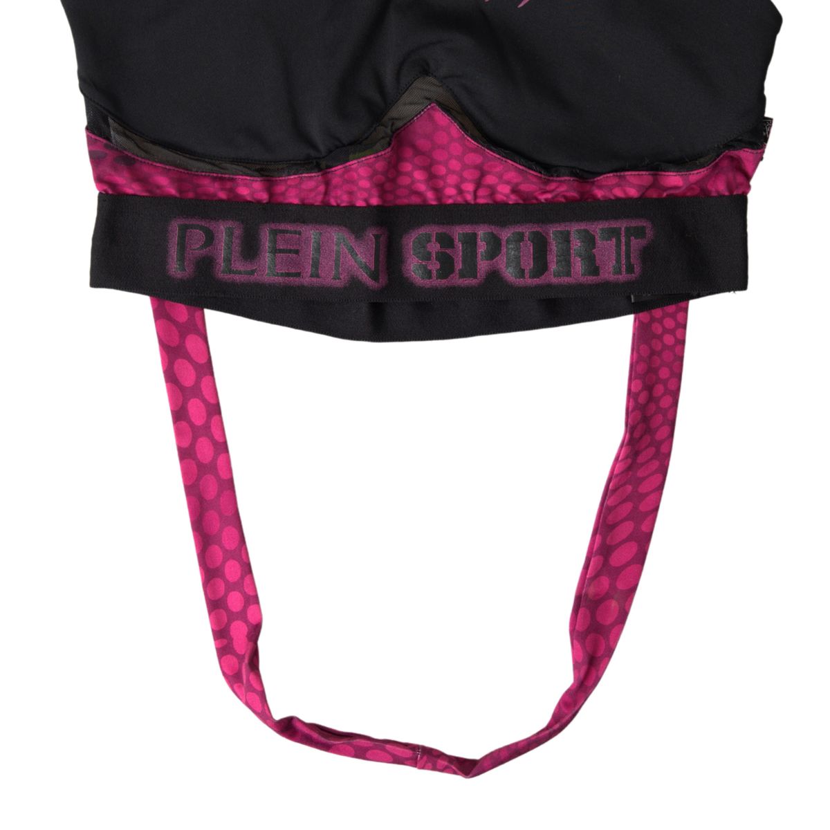 Plein Sport Sleek Black Sports Bra with Fuchsia Accent