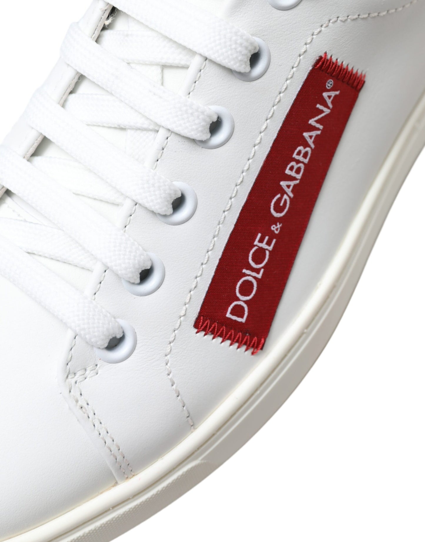 Dolce & Gabbana Chic White Leather Sneakers with Red Accents