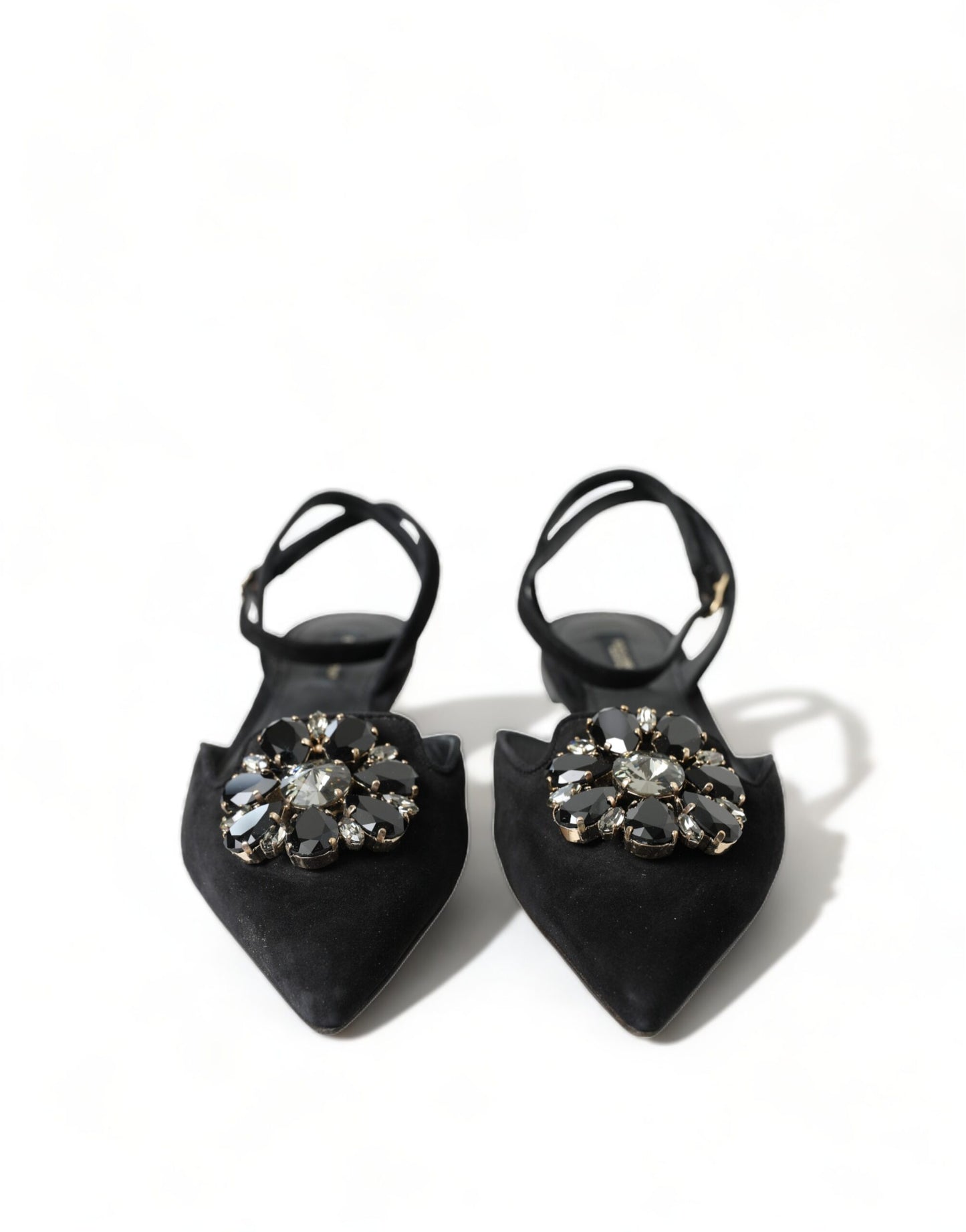 Dolce & Gabbana Suede Crystal Point-Toe Flats Slingbacks