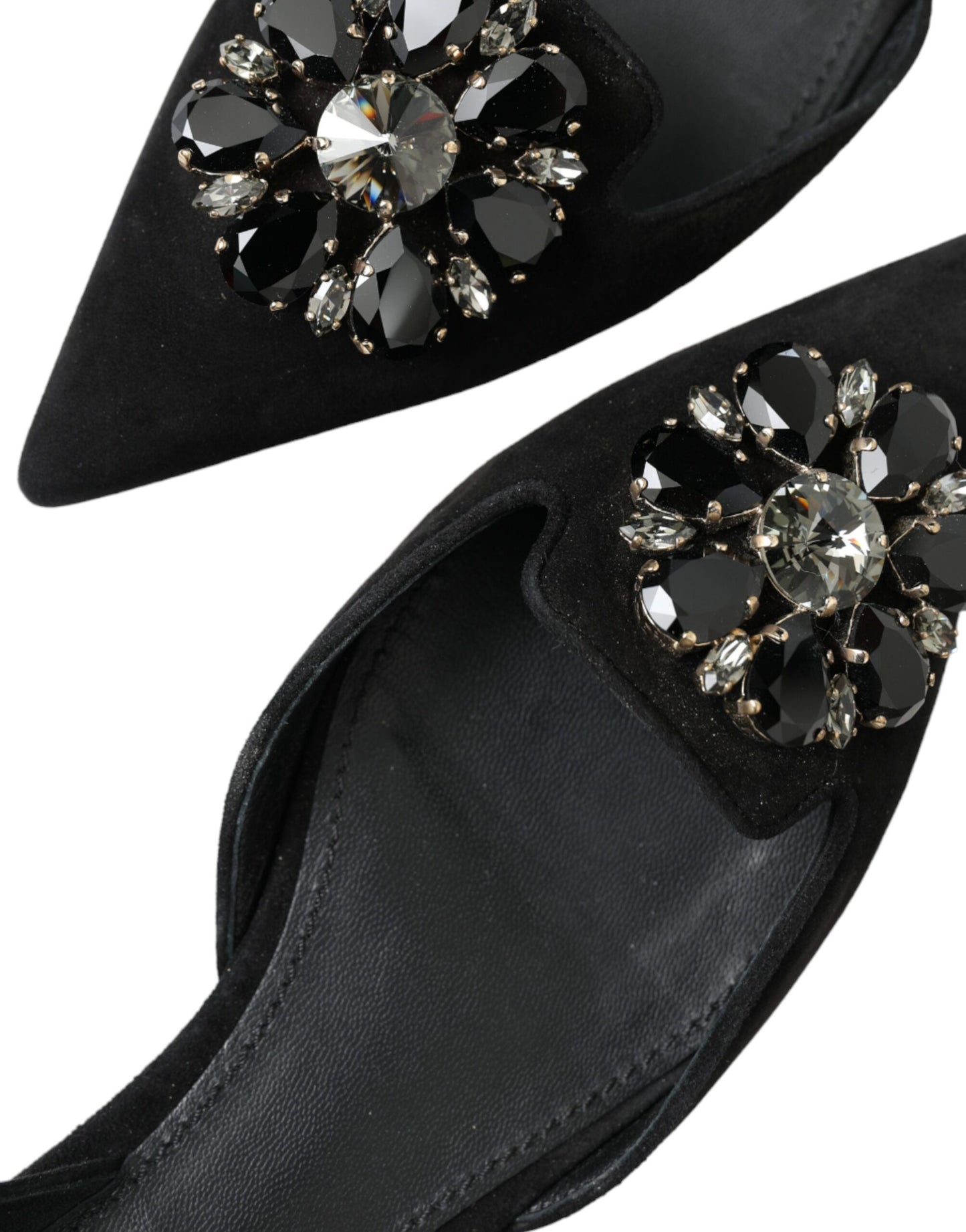 Dolce & Gabbana Suede Crystal Point-Toe Flats Slingbacks