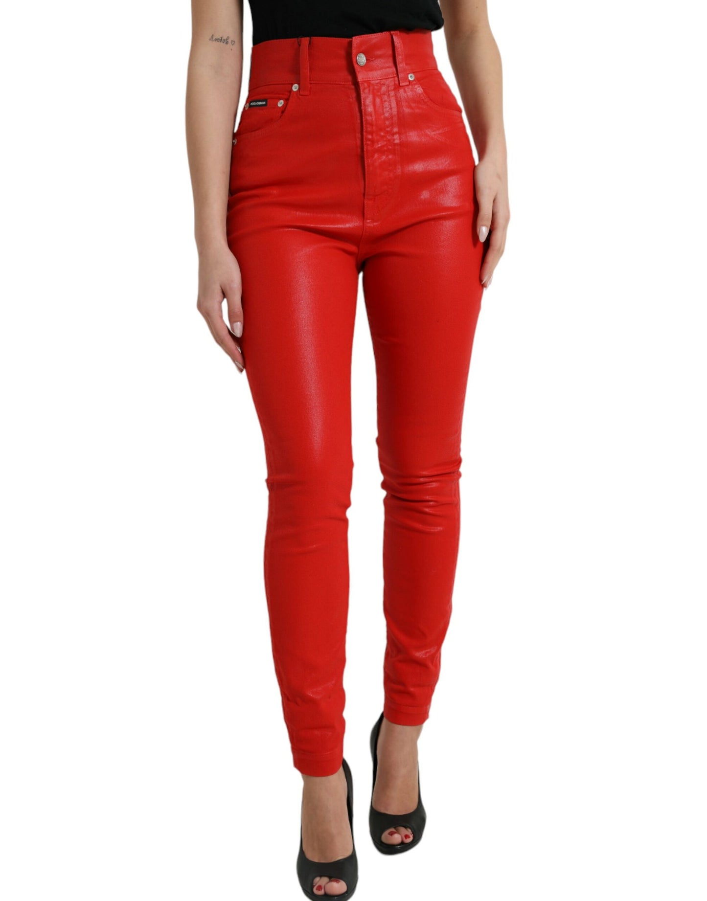 Dolce & Gabbana Red Cotton High Waist Skinny Denim Jeans