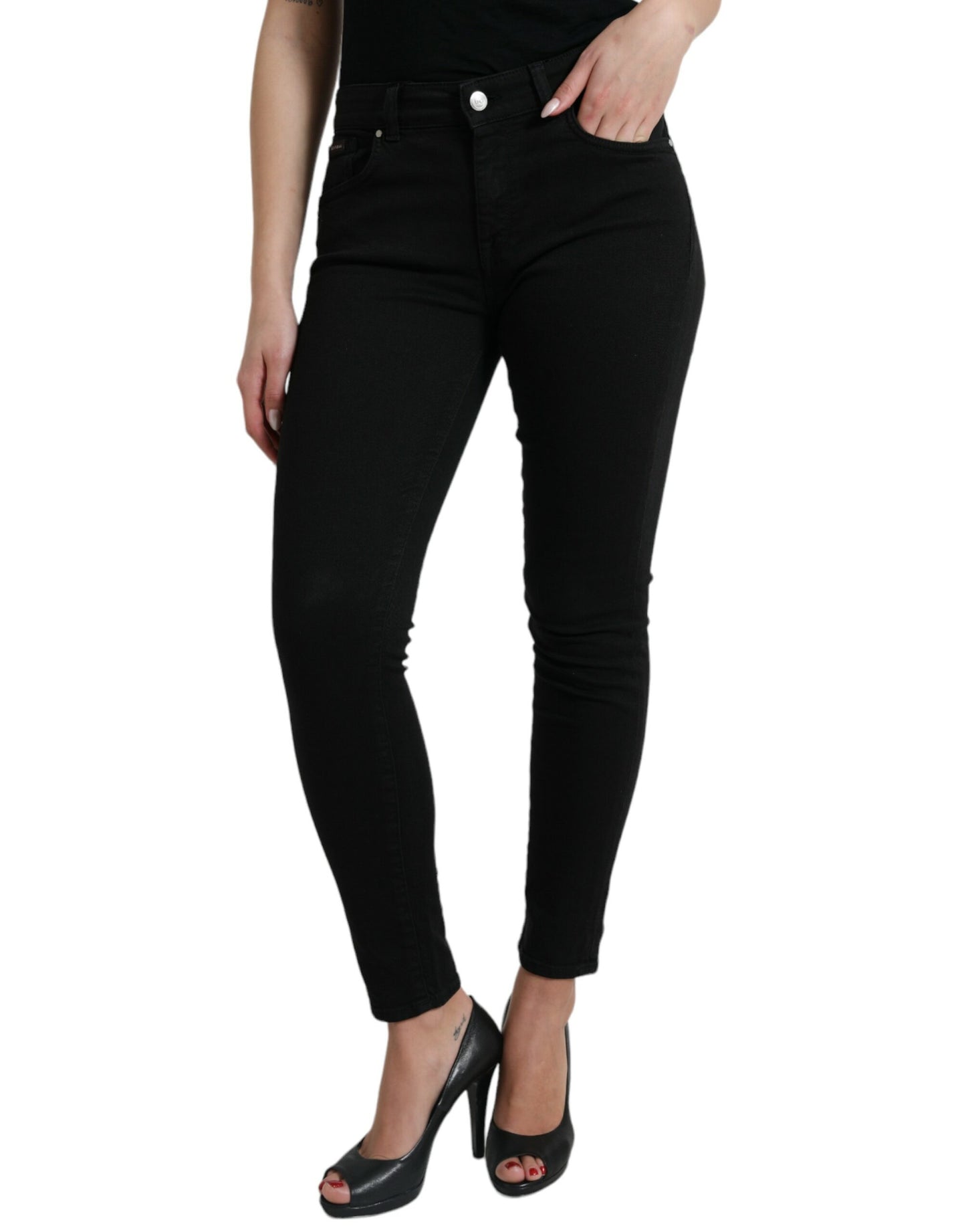 Dolce & Gabbana Black Cotton Mid Waist Skinny Denim Jeans