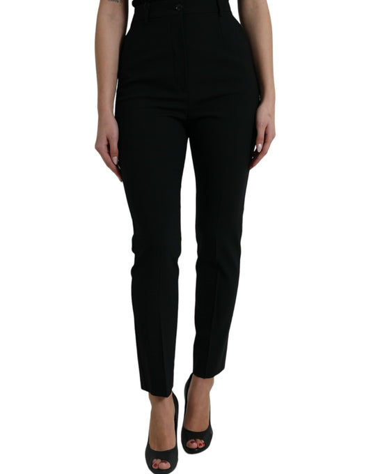 Dolce & Gabbana Black Wool High Waist Tapered Pants