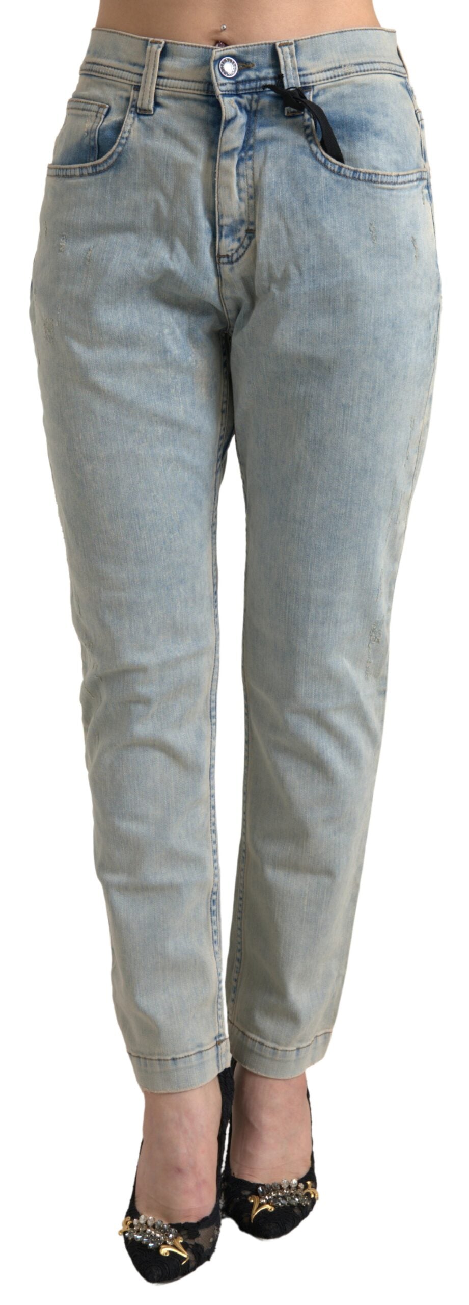 Dolce & Gabbana Blue Washed Cotton Mid Waist Skinny Jeans