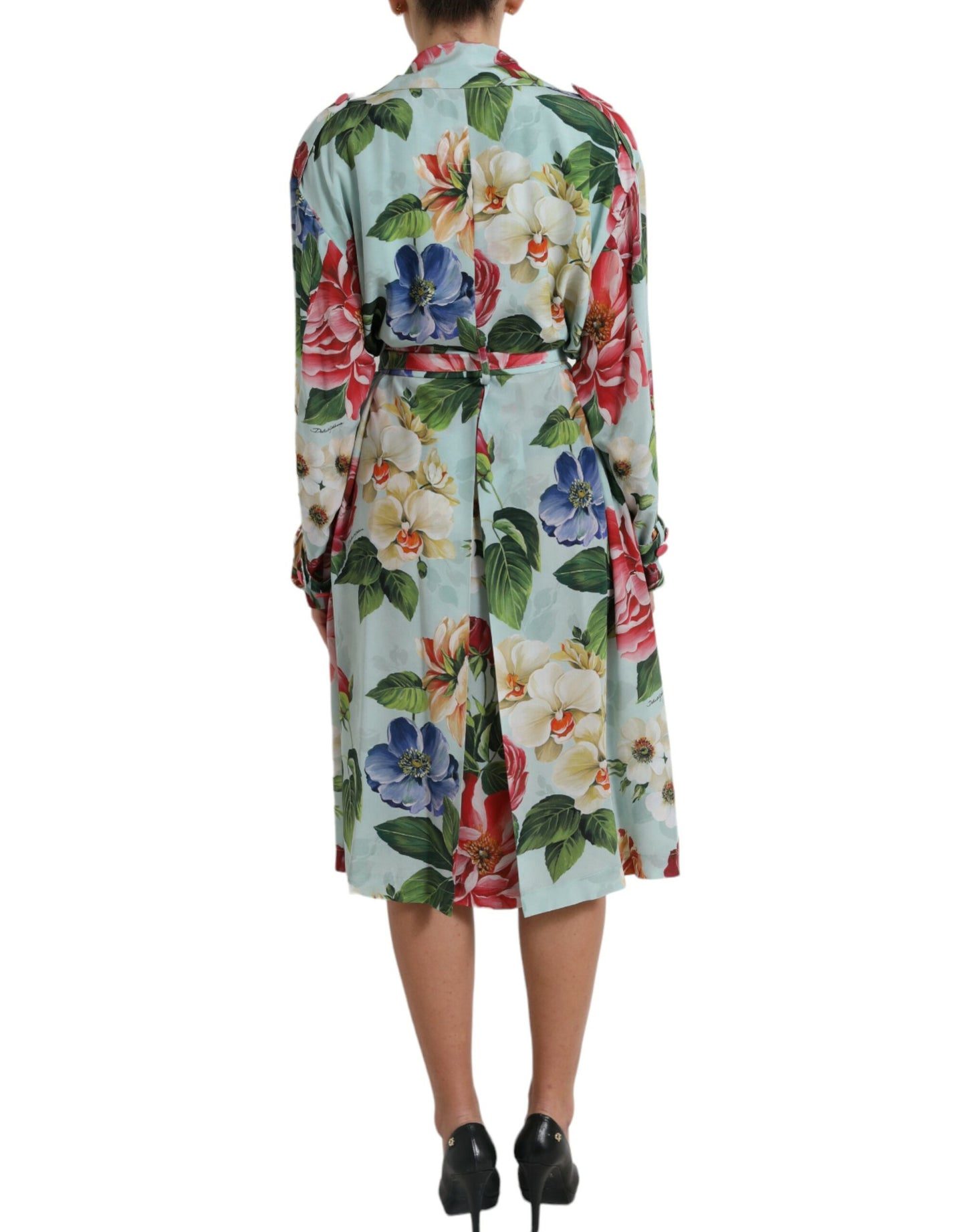 Dolce & Gabbana Multicolor Floral Silk Trench Coat Jacket