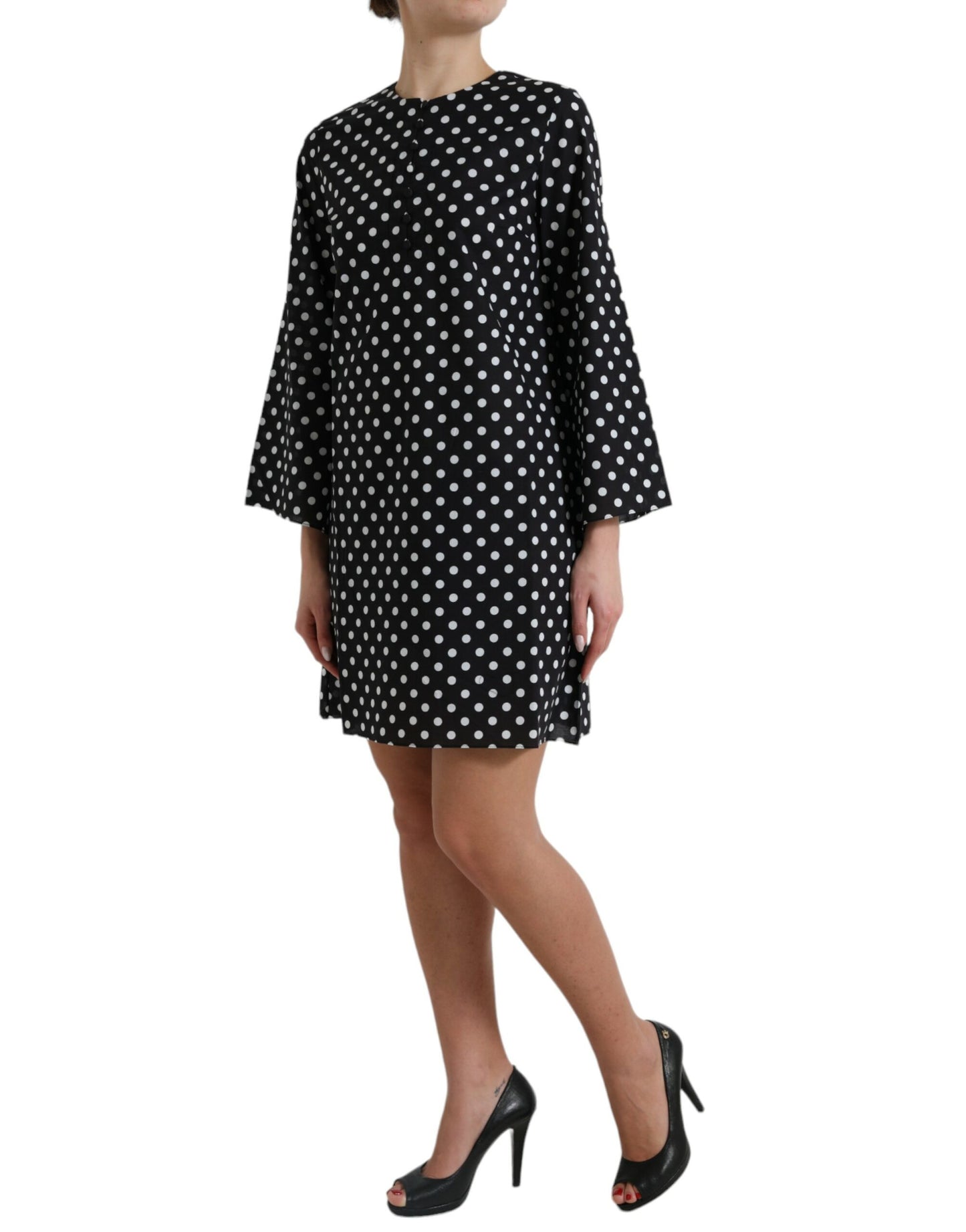 Dolce & Gabbana Black White Polka Dot Nylon Shift Mini Dress