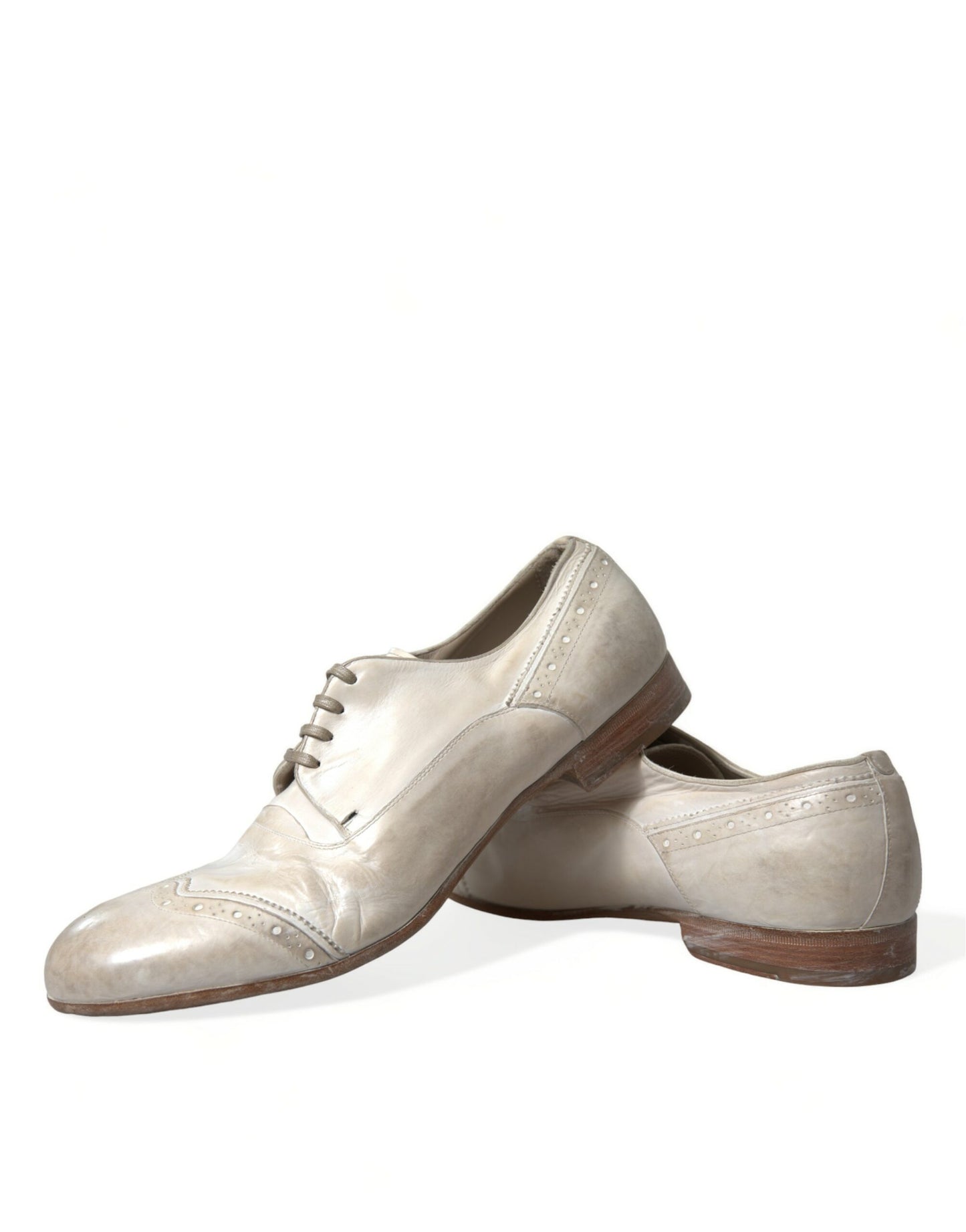 Dolce & Gabbana White Distressed Leather Brogue Dress Shoes