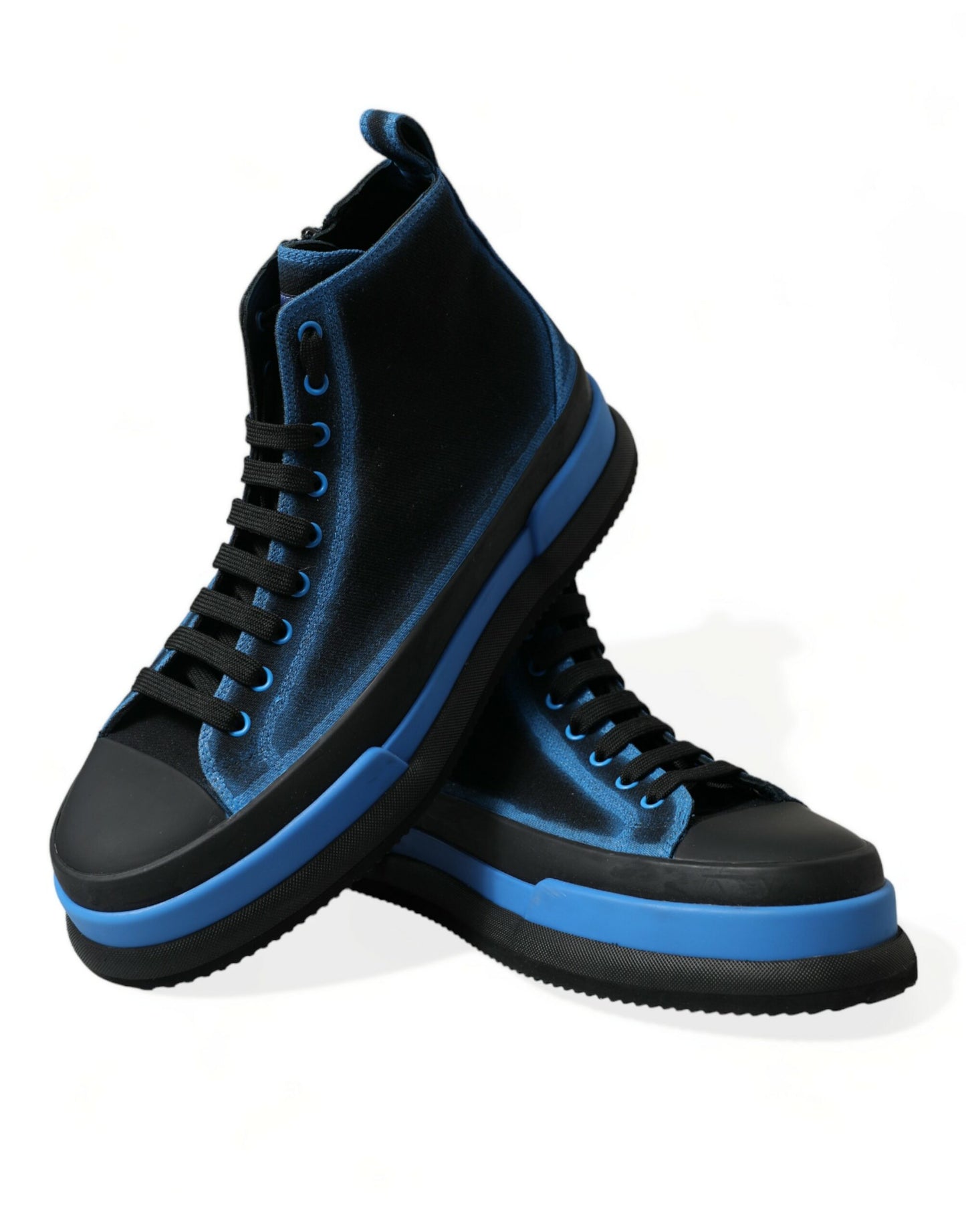 Dolce & Gabbana Black Blue Canvas Cotton High Top Sneakers Shoes