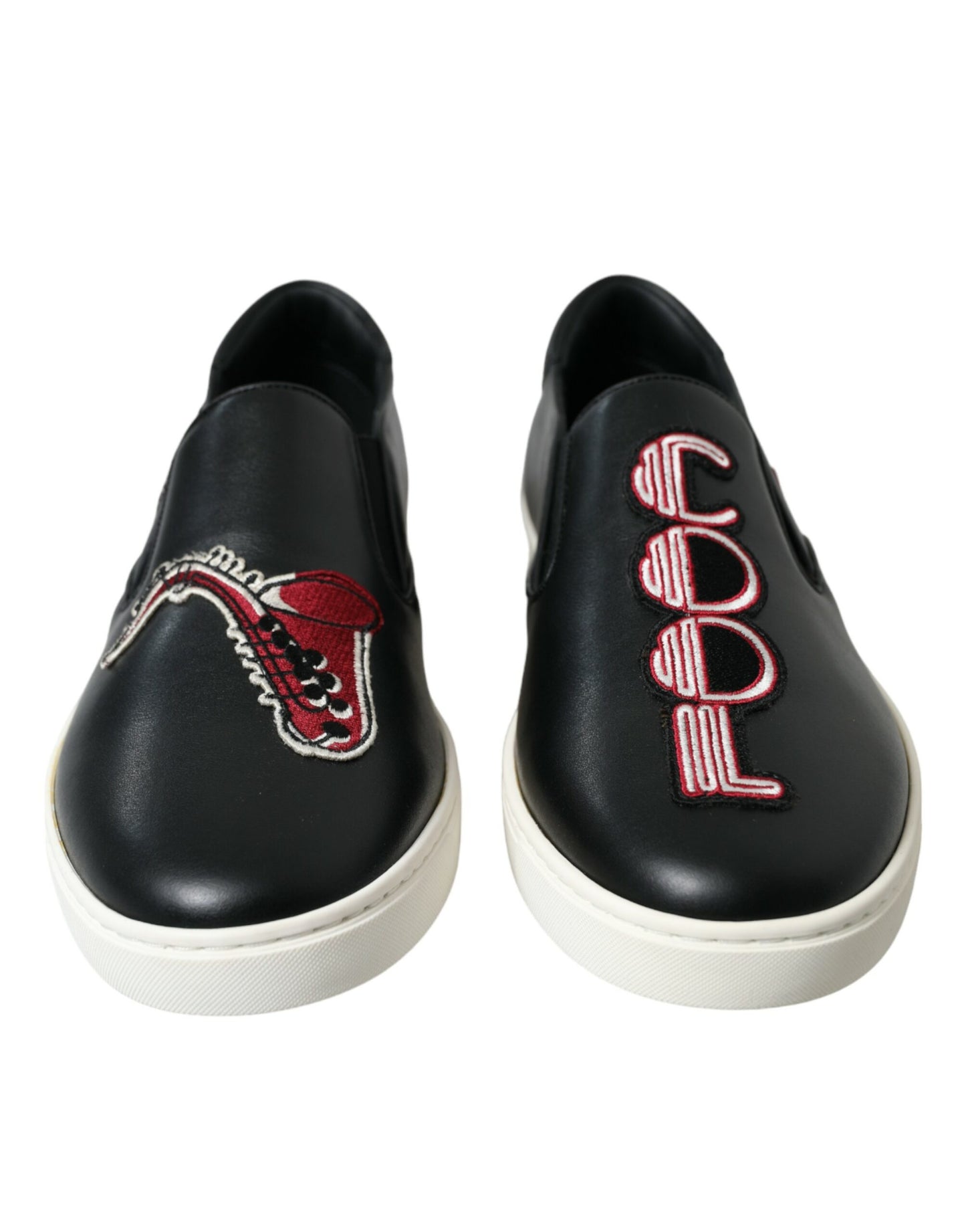 Dolce & Gabbana Black Patch Embellished Slip On Men Sneakers Shoes