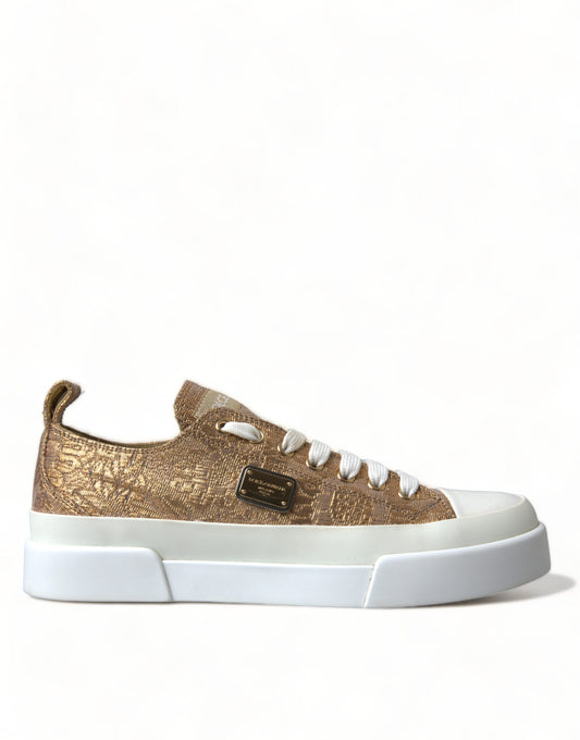 Dolce & Gabbana Gold White Brocade Low Top Sneakers Women Shoes