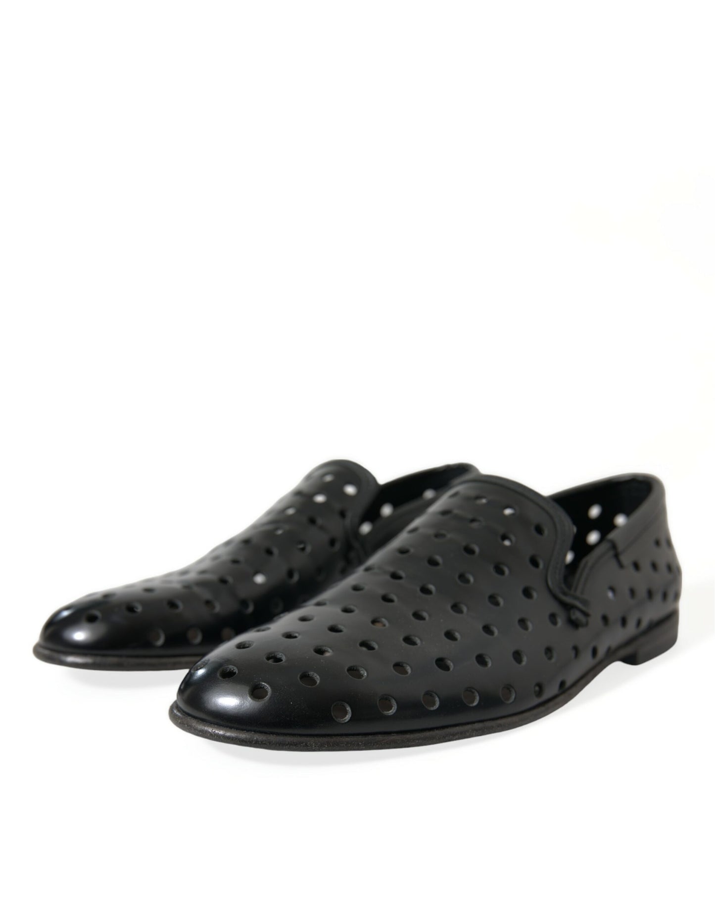 Dolce & Gabbana Black Leather Perforated Loafers Shoes