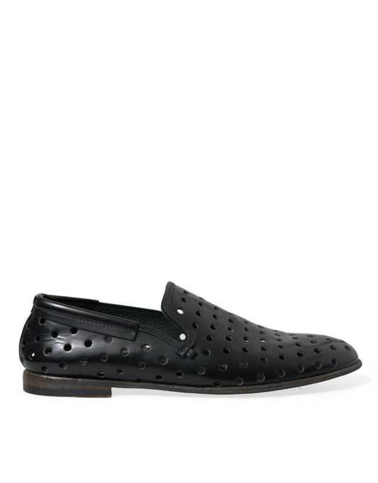 Dolce & Gabbana Black Leather Perforated Loafers Shoes