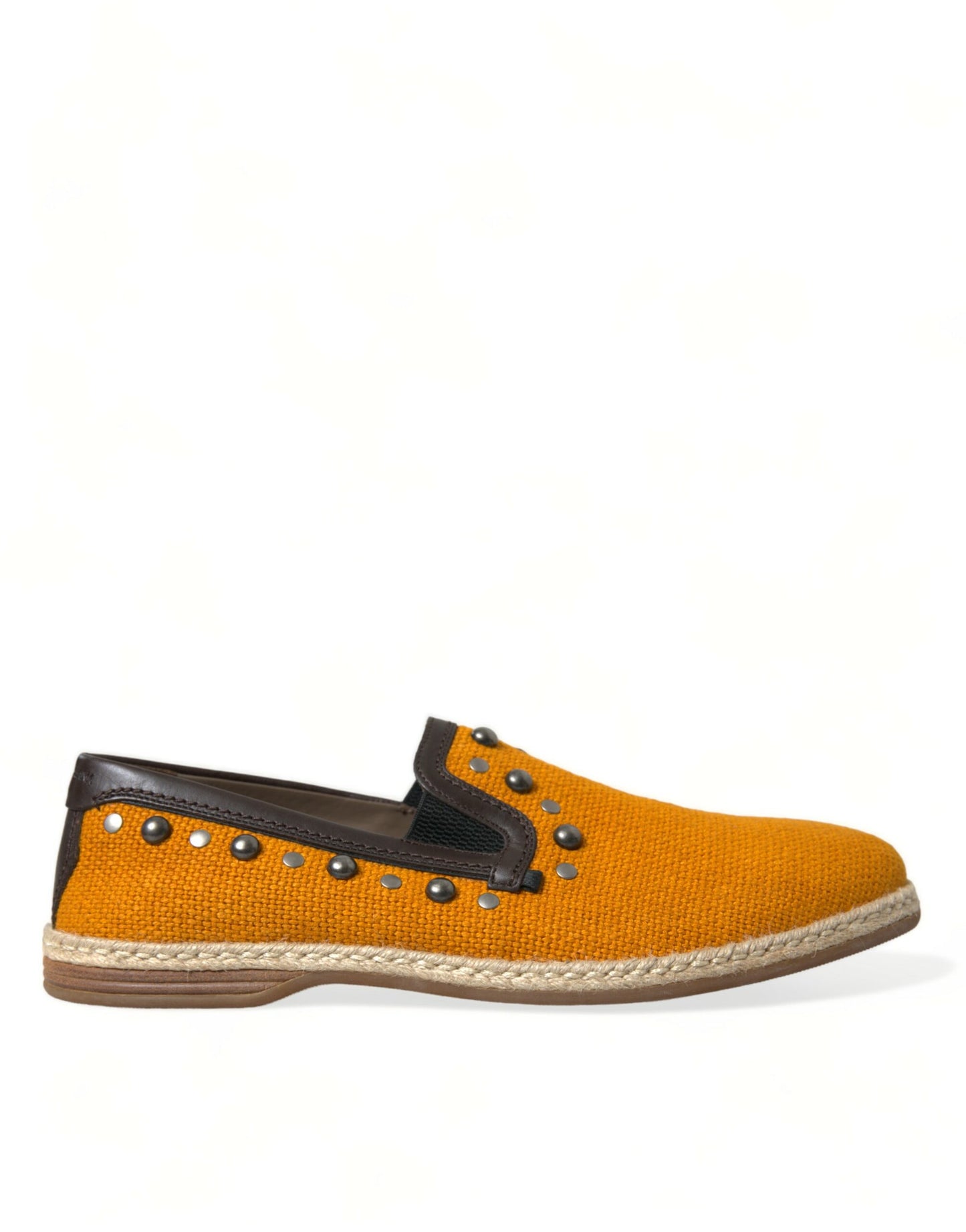 Dolce & Gabbana Orange Linen Leather Studded Loafers Shoes